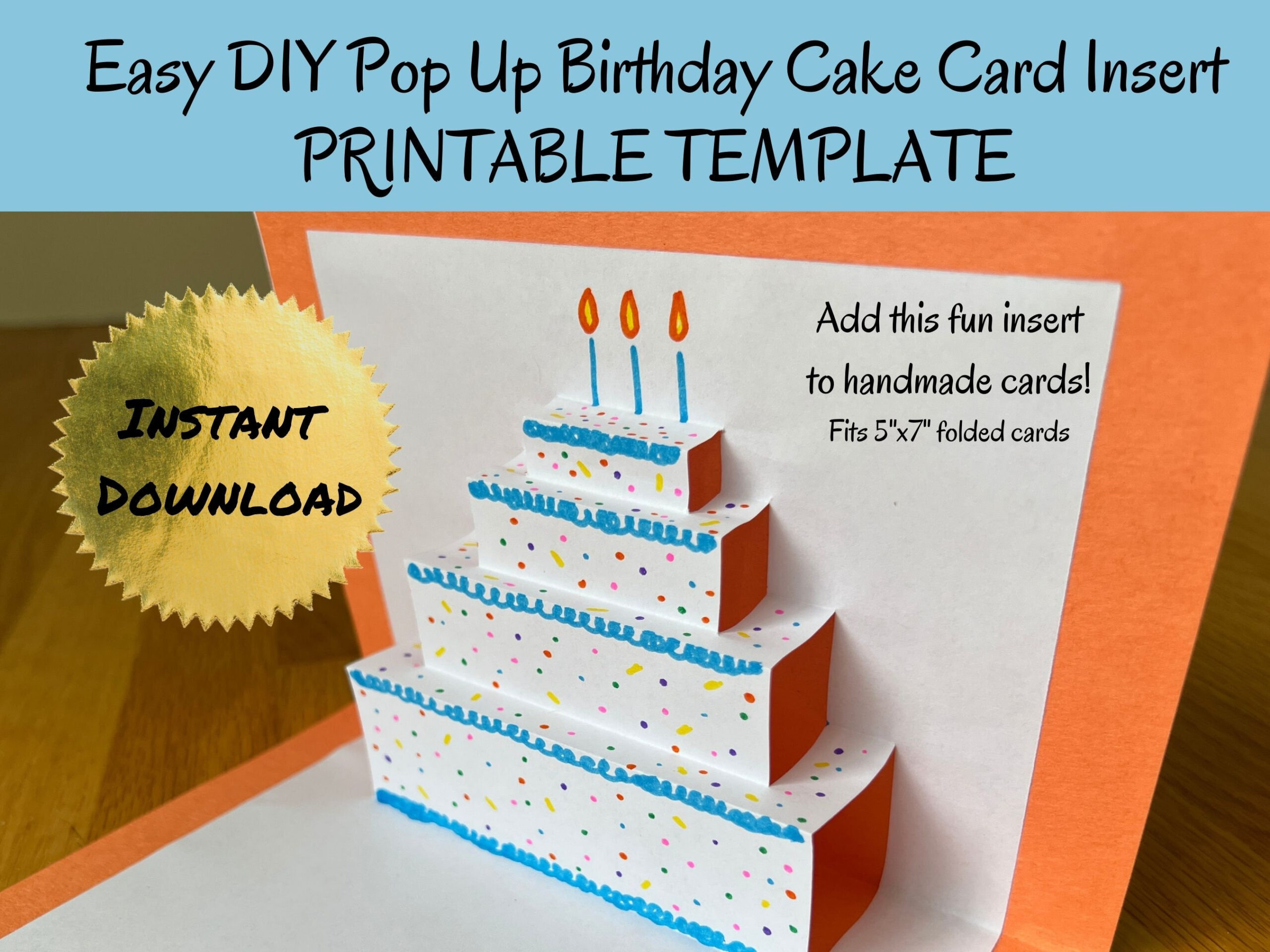 Printable Birthday Card Pop Up Cake, Fits 7X5 In Folded Cards inside Pop Up Birthday Card Template Printable