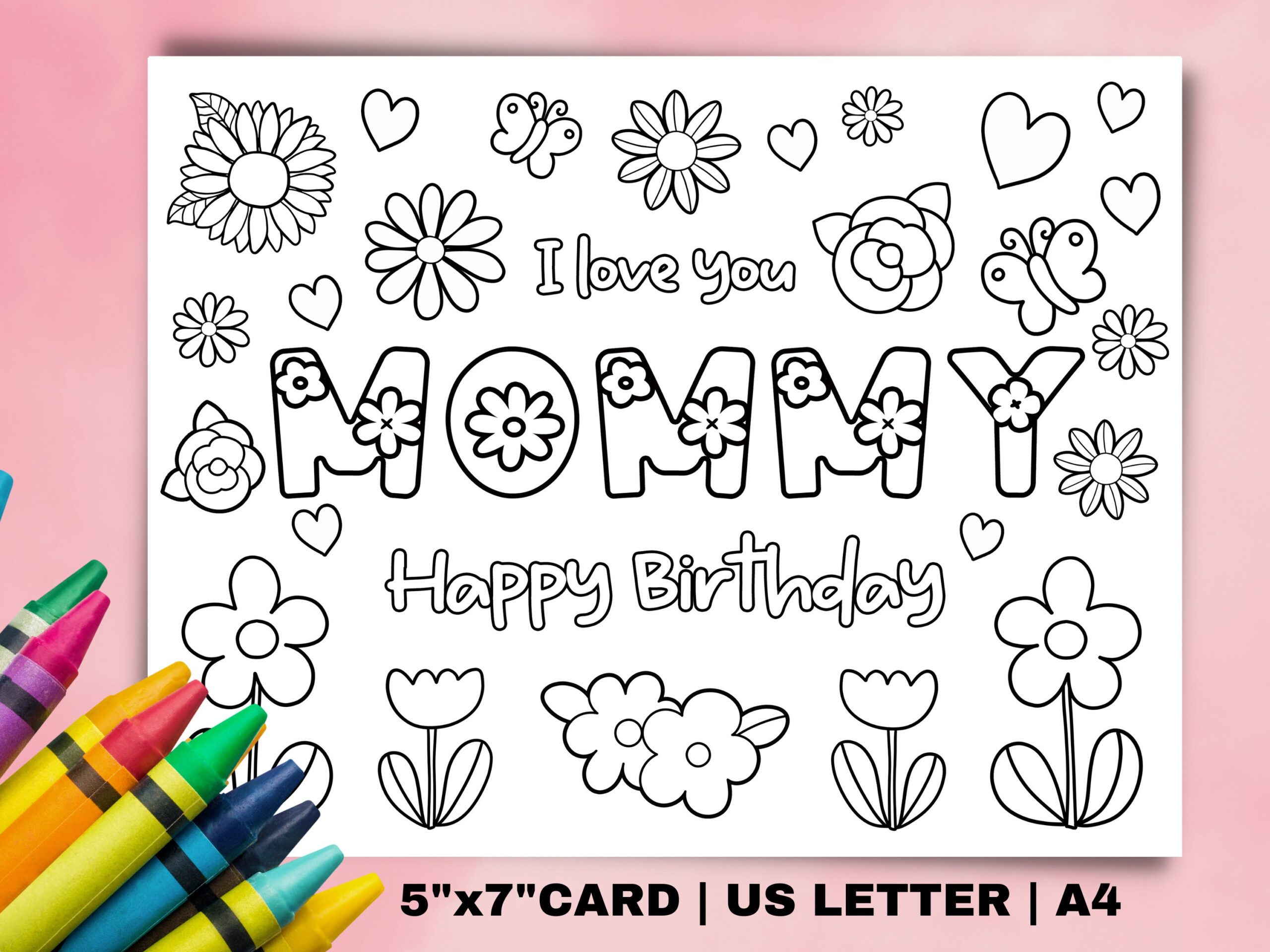 Printable Birthday Coloring Card For Mom. Happy Birthday Mommy for Happy Birthday Mom Printable Cards