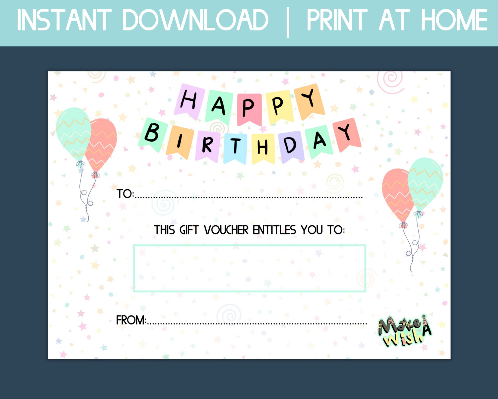 Printable Birthday Gift Certificate, Instant Download Gift Card inside Birthday Gift Card Printable