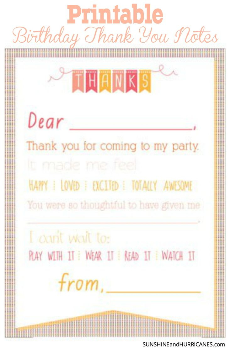 Printable Birthday Thank You Notes for Printable Birthday Thank You Cards