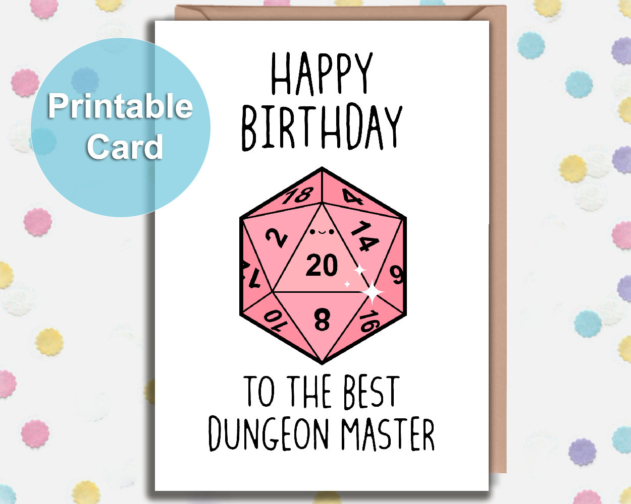 Printable Card, Dnd Birthday Card, Natural D20, Dungeon Master Card, Tabletop Rpg, Cards For Him, Boyfriend, Girlfriend, Husband, A6 Card in D&amp;amp;amp;D Birthday Card Printable