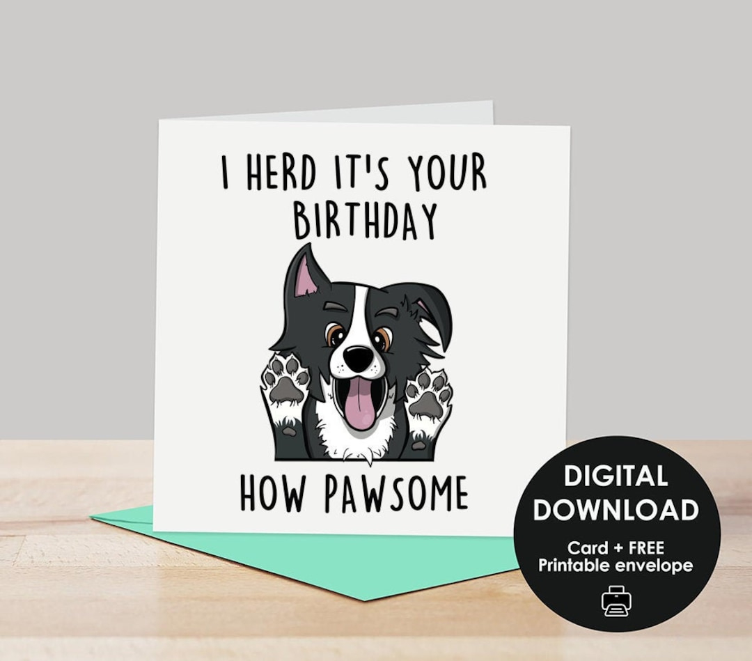 Printable Card, Printable Birthday Card, Happy Birthday Card, Dog throughout Printable Birthday Card From Dog To Owner