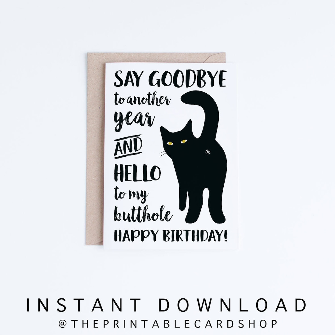 Printable Cat Birthday Cards, Black Cat, Funny Birthday Cards, Rude, Butthole, For Her, For Him, For Friend, Cat Lovers, Instant Download - Etsy with Printable Funny Cat Birthday Cards