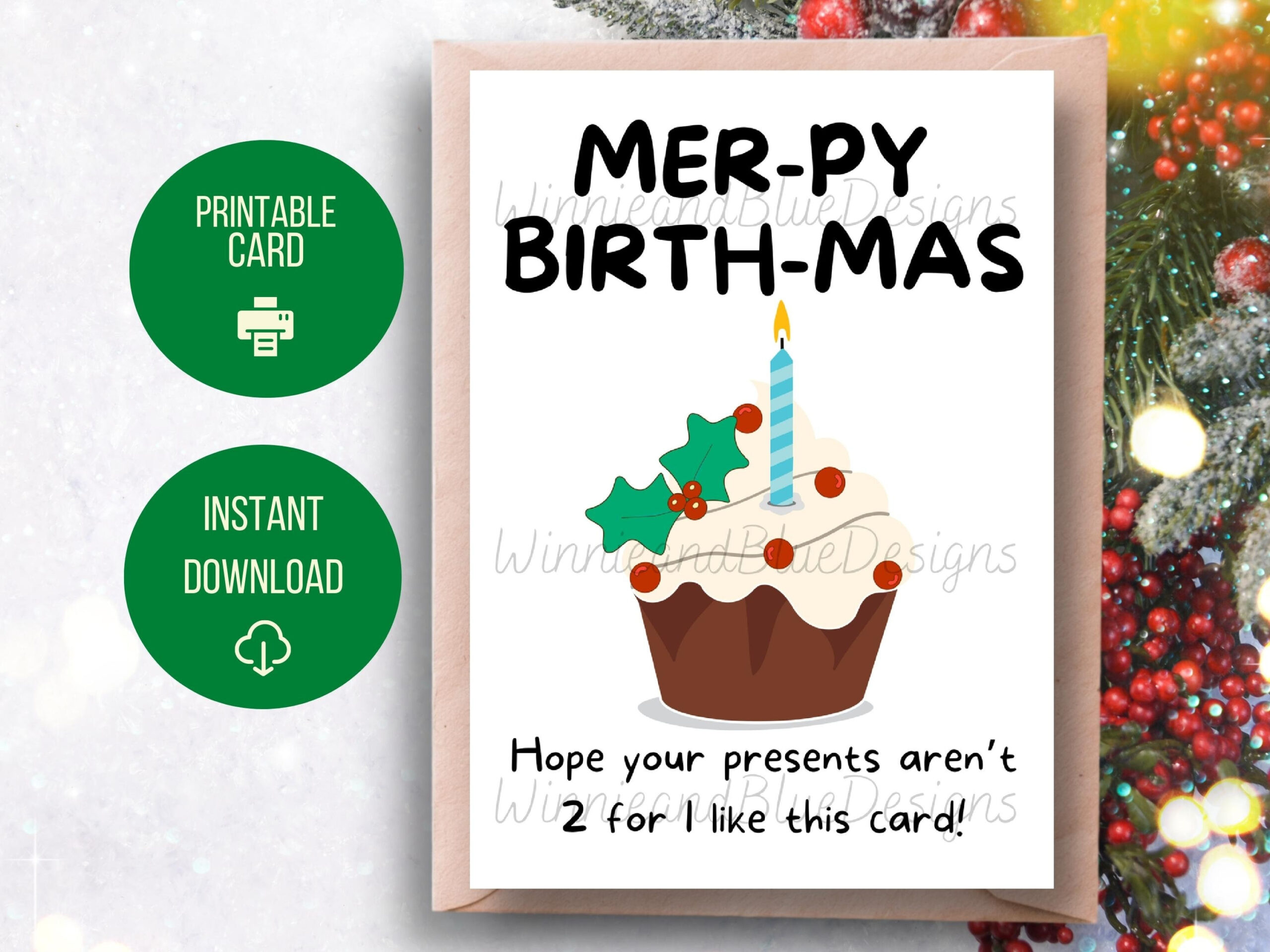 Printable Christmas Birthday Card, Funny Birthday Christmas Card for Christmas Birthday Cards Printable