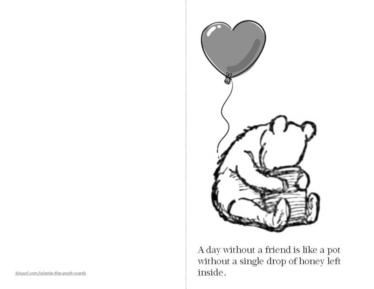 Printable Classic Winnie-The-Pooh Friendship Greeting Cards To for Printable Winnie The Pooh Birthday Card