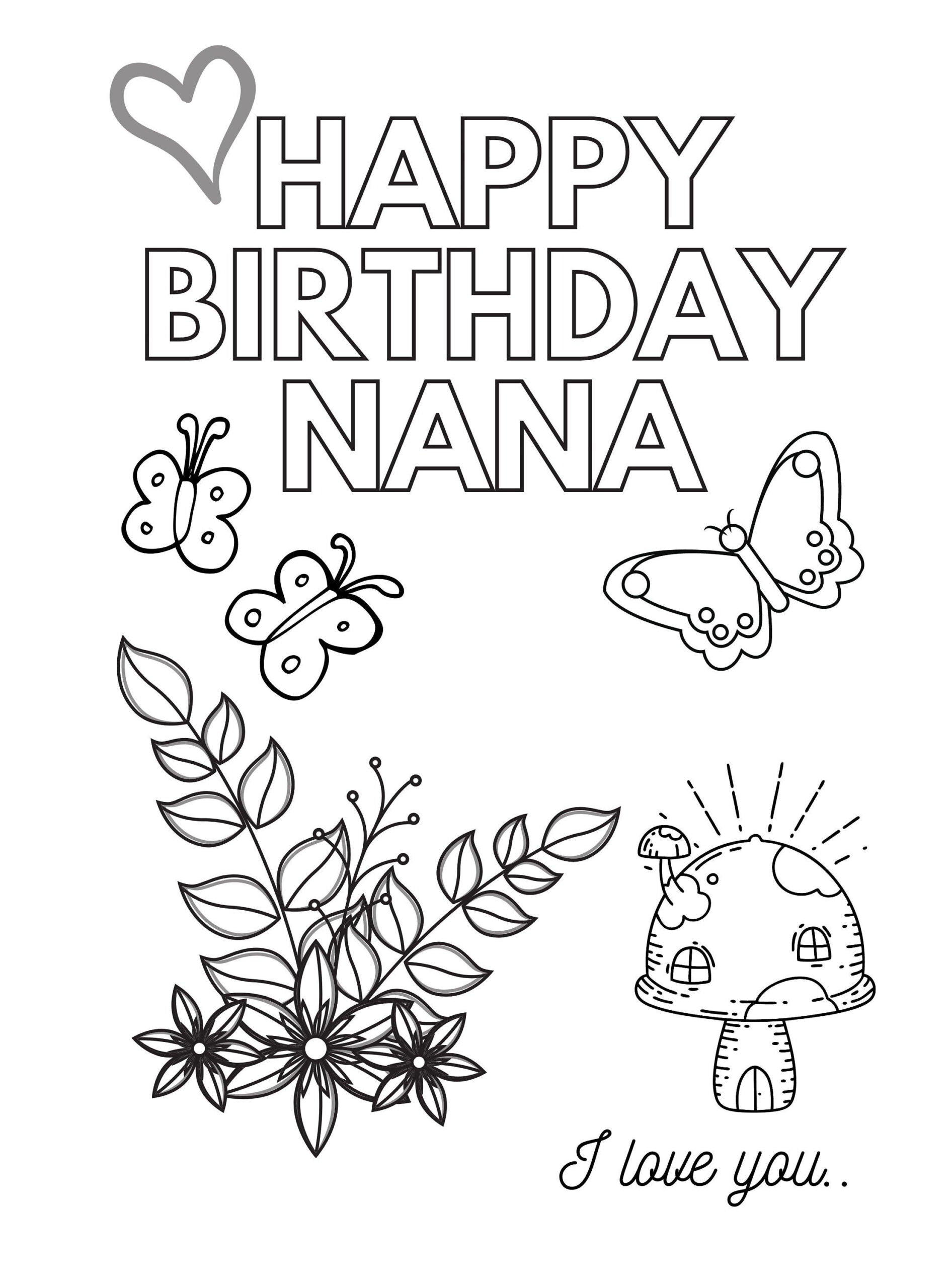 Printable Colour-In Happy Birthday Nana Card A4 Size, Printable inside Happy Birthday Nana Card Printable