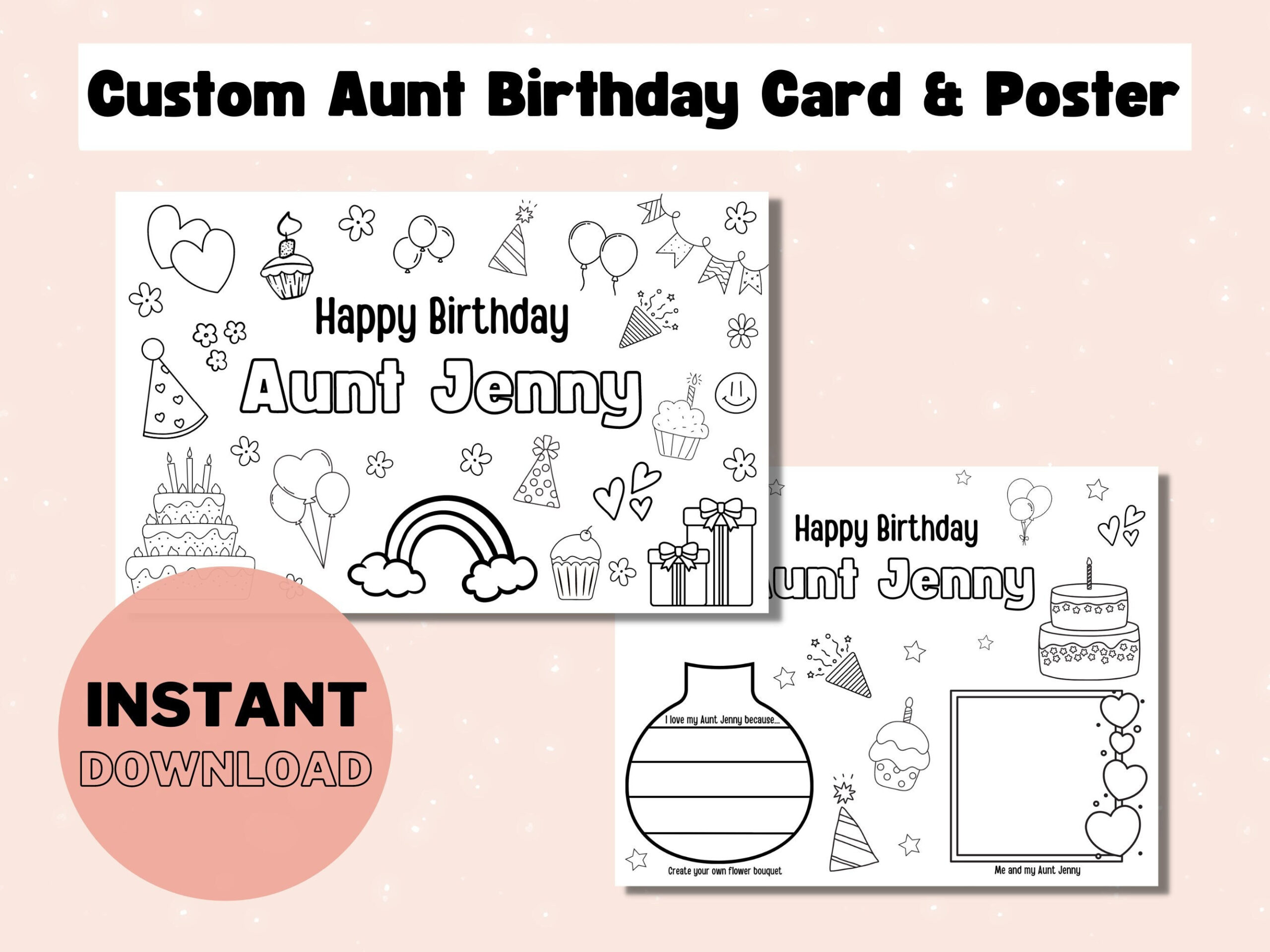 Printable Custom Coloring Birthday Card For Aunt, Diy Gift Kids inside Birthday Card For Aunt Printable