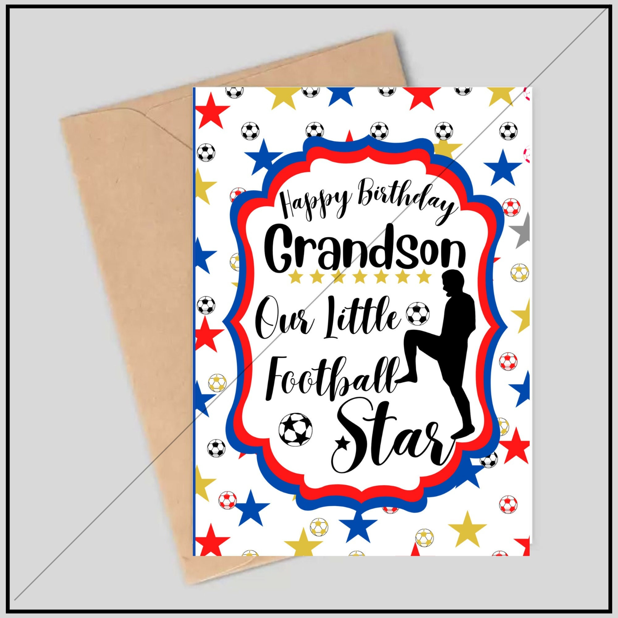 Printable Grandson Birthday Card Instant Download 7X10 Football inside Printable Grandson Birthday Cards