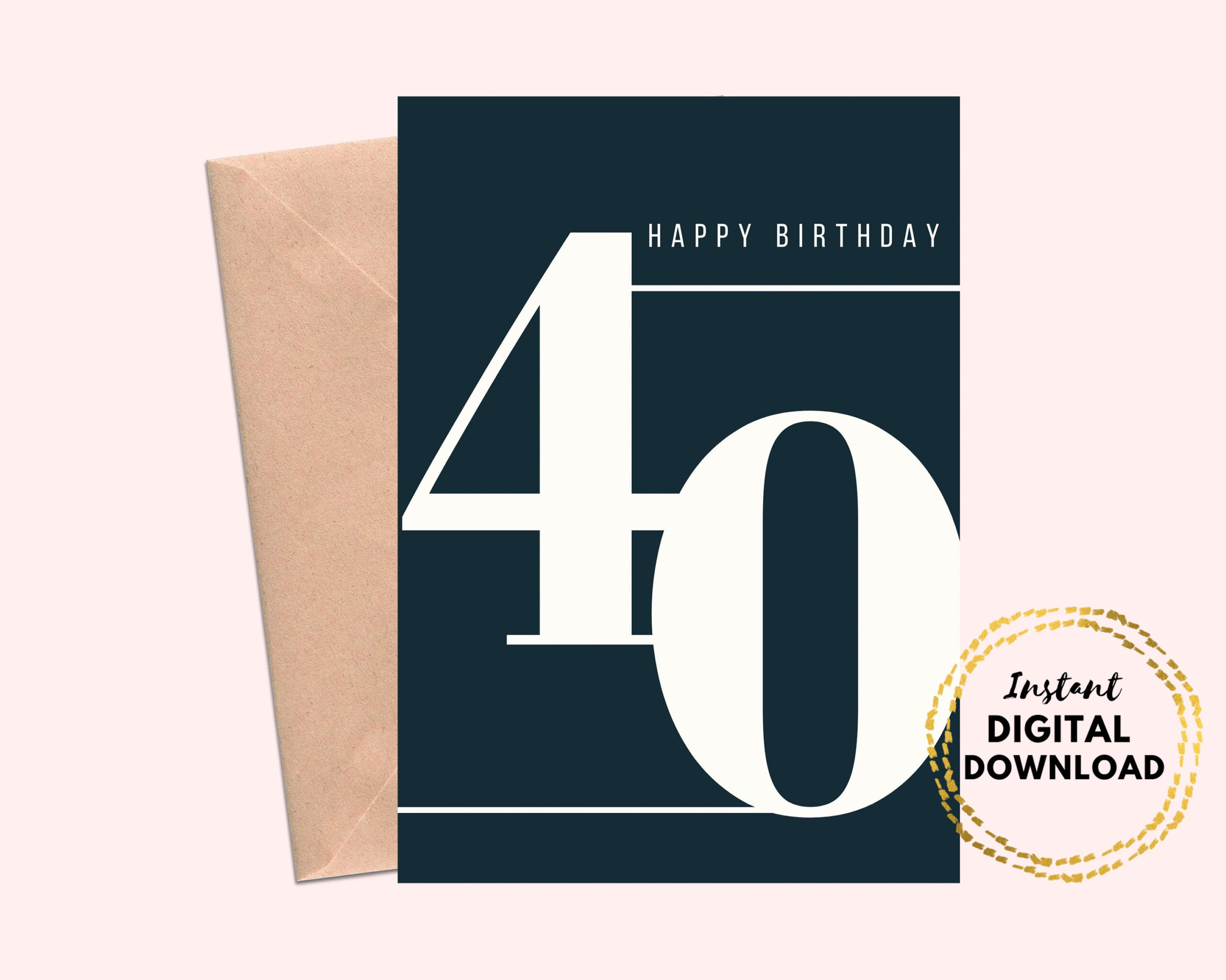 Printable Happy 40Th Birthday Card, Minimal Birthday Card 40Th with Happy 40Th Birthday Card Printable