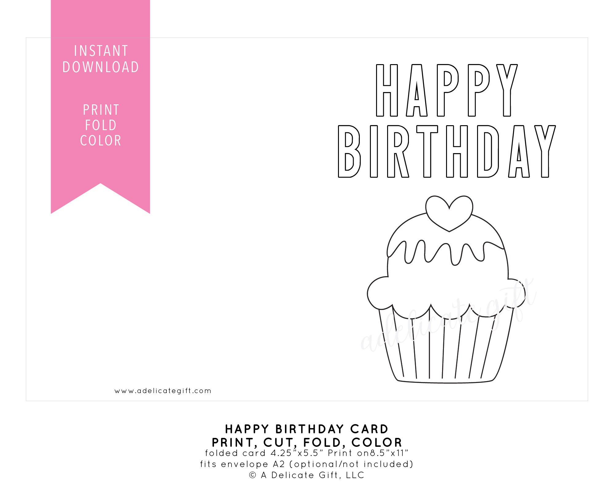 Printable Happy Birthday Card Cupcake Instant Download, Diy throughout Cupcake Birthday Card Printable