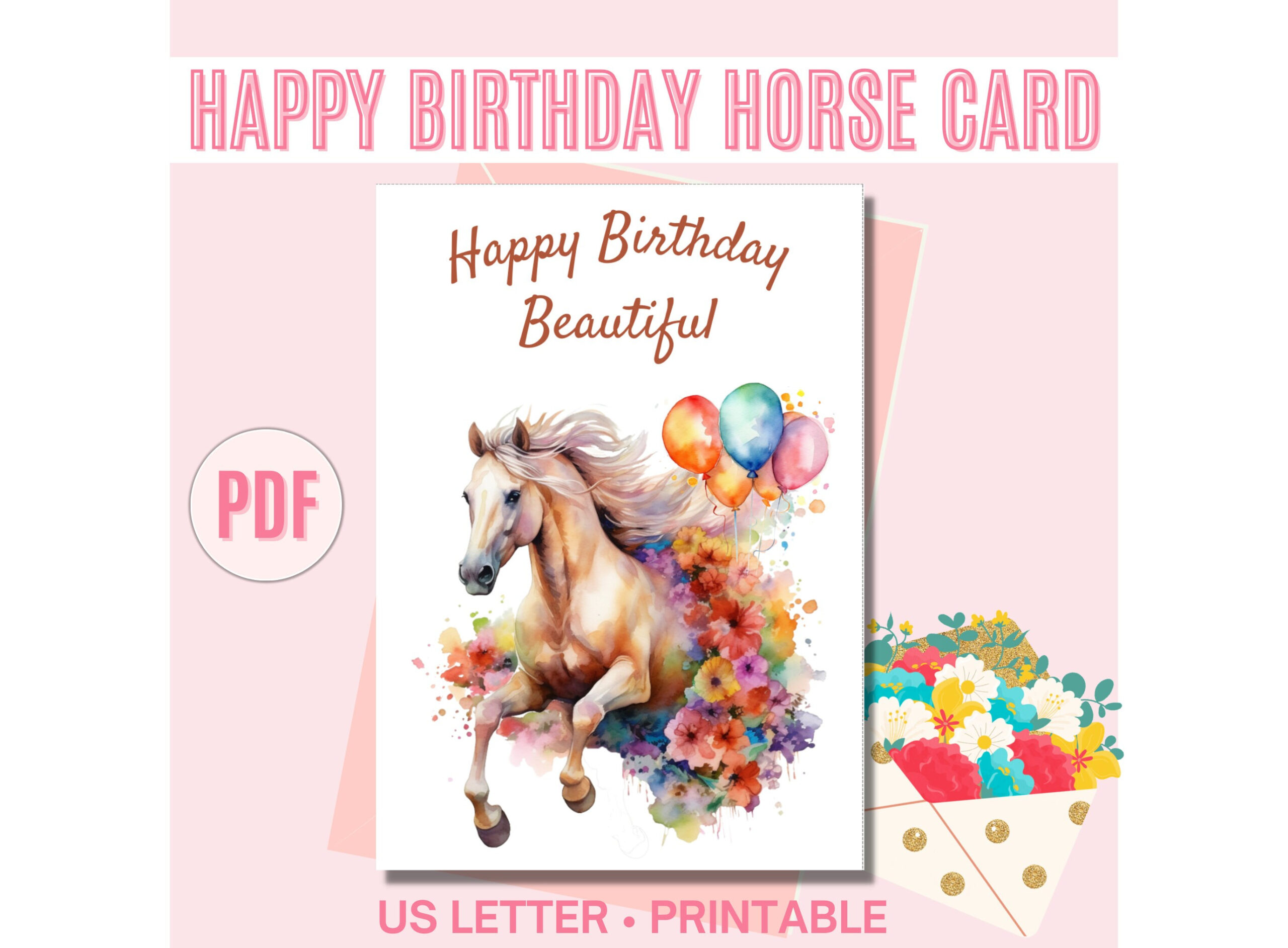 Printable Happy Birthday Card, Horse Birthday Card, Birthday Card intended for Printable Horse Birthday Cards