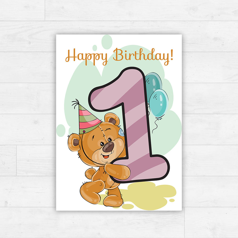 Printable Happy Birthday Card / Instant Download / Illustrated 1St for 1st Birthday Printable Card