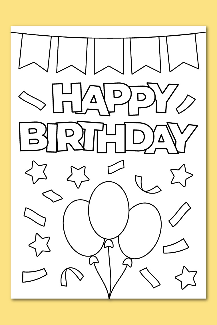 Printable Happy Birthday Coloring Card - Chevron Lemon for Colorable Printable Birthday Cards