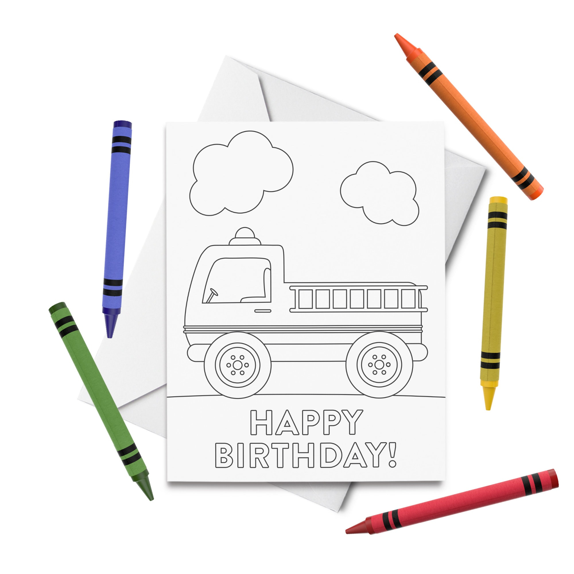 Printable Happy Birthday Coloring Card, Fire Truck Birthday Card regarding Fire Truck Birthday Card Printable