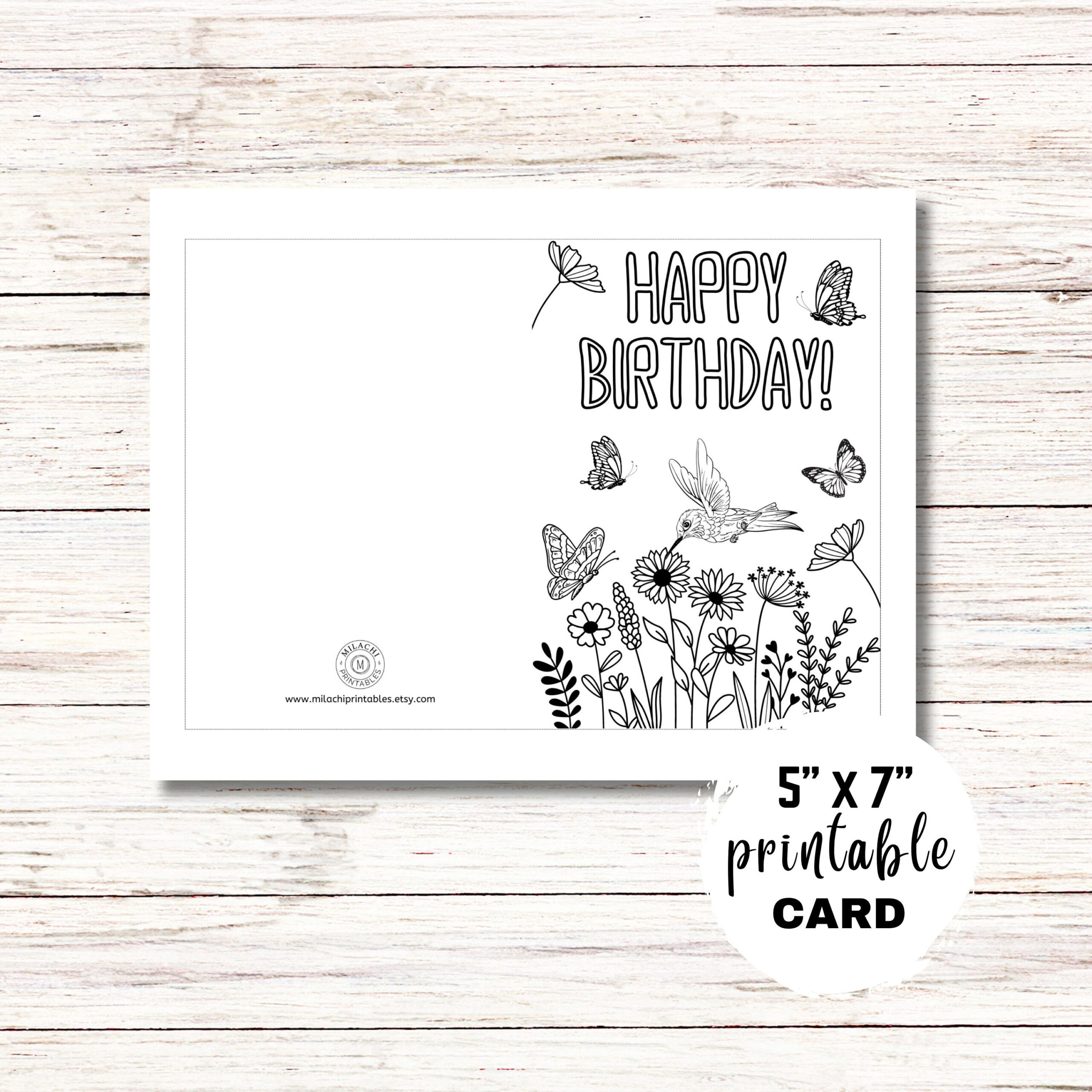 Printable Happy Birthday Coloring Card, Flowers And Butterflies regarding Etsy Printable Birthday Cards