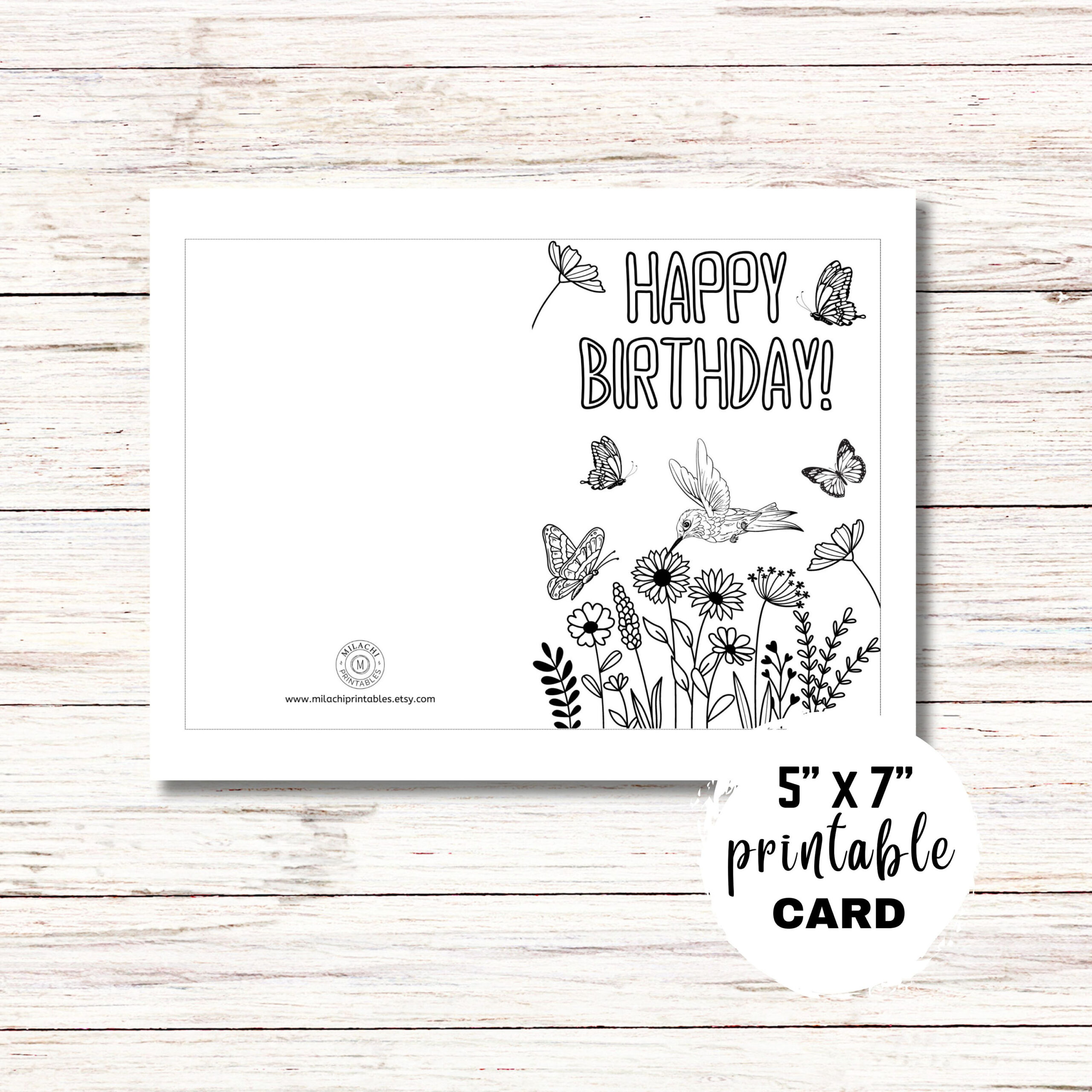 Printable Happy Birthday Coloring Card, Flowers And Butterflies throughout Etsy Birthday Cards Printable