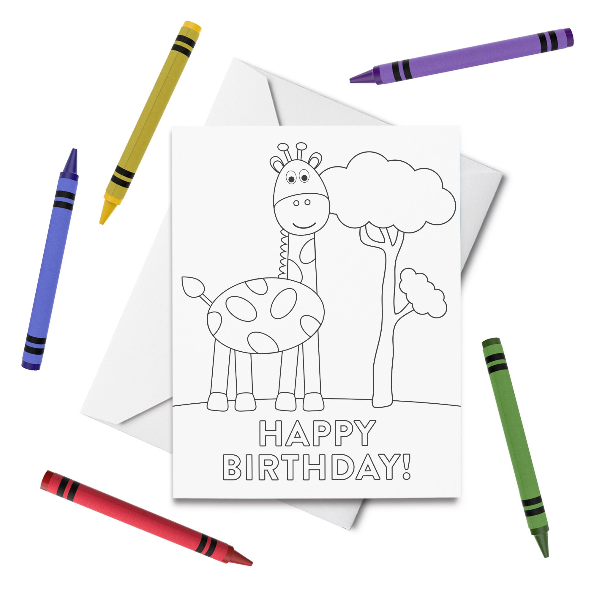 Printable Happy Birthday Coloring Card, Giraffe Birthday Card for Giraffe Birthday Card Printable