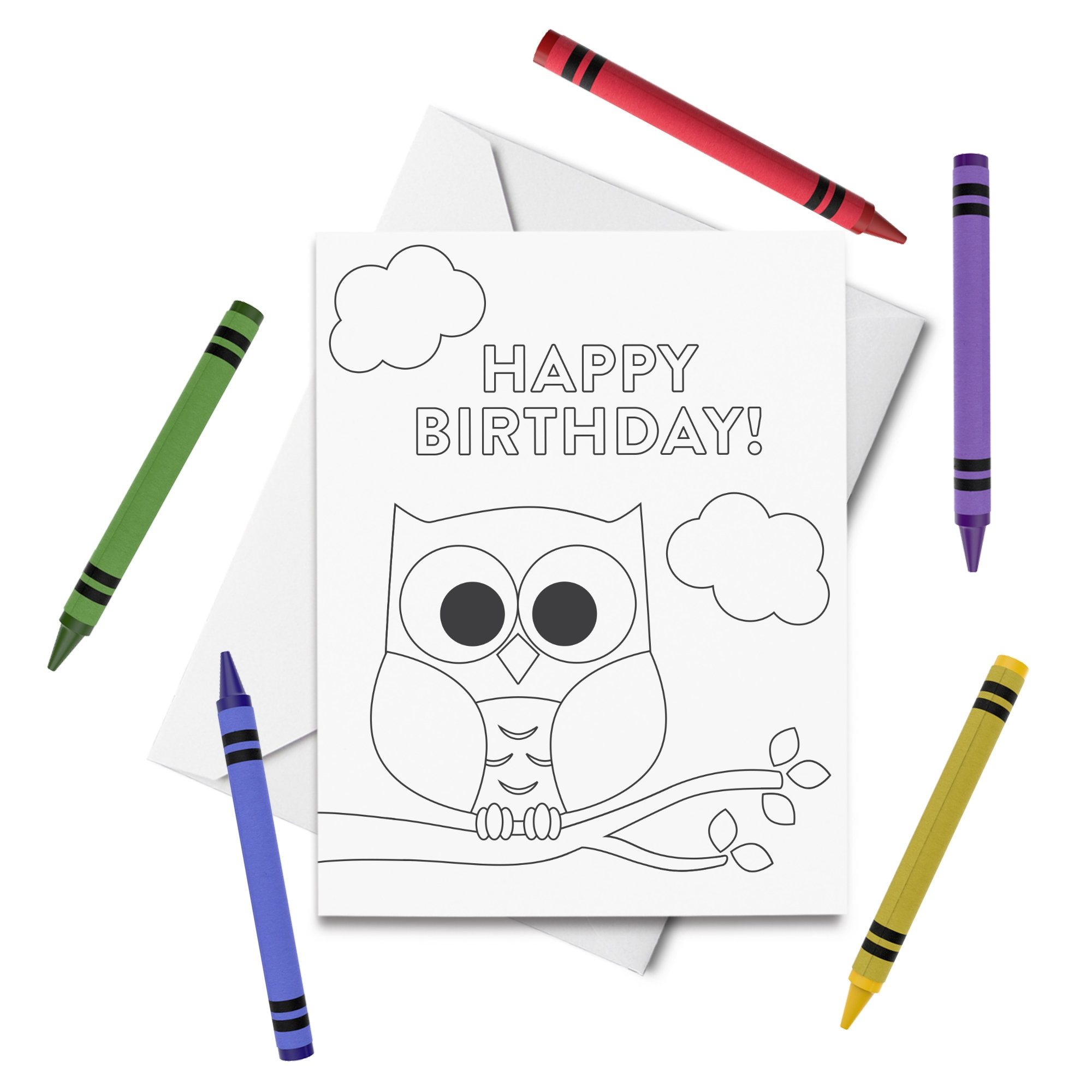 Printable Happy Birthday Coloring Card, Owl Birthday Card intended for Printable Owl Birthday Card