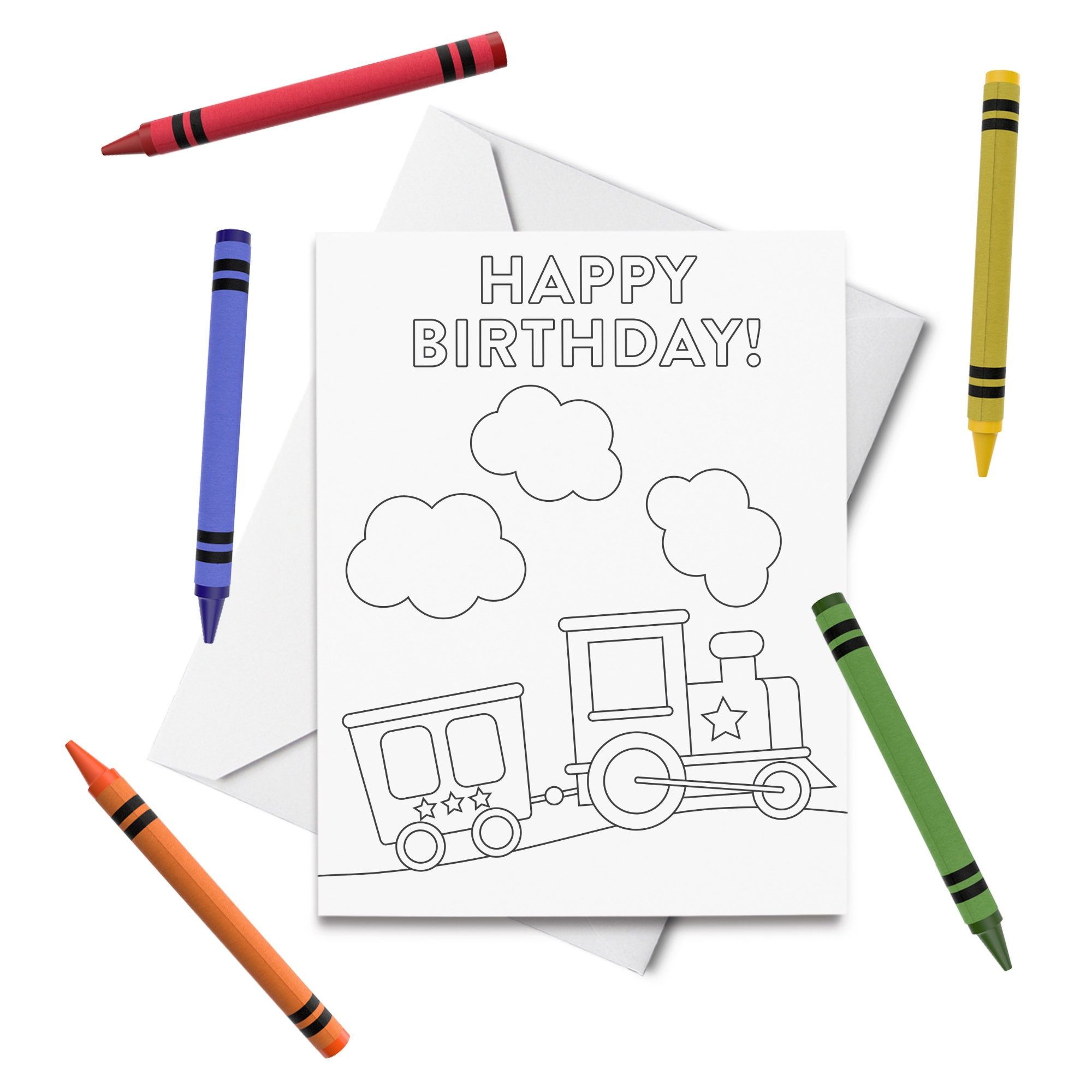 Printable Happy Birthday Coloring Card, Train Birthday Card inside Train Birthday Card Printable