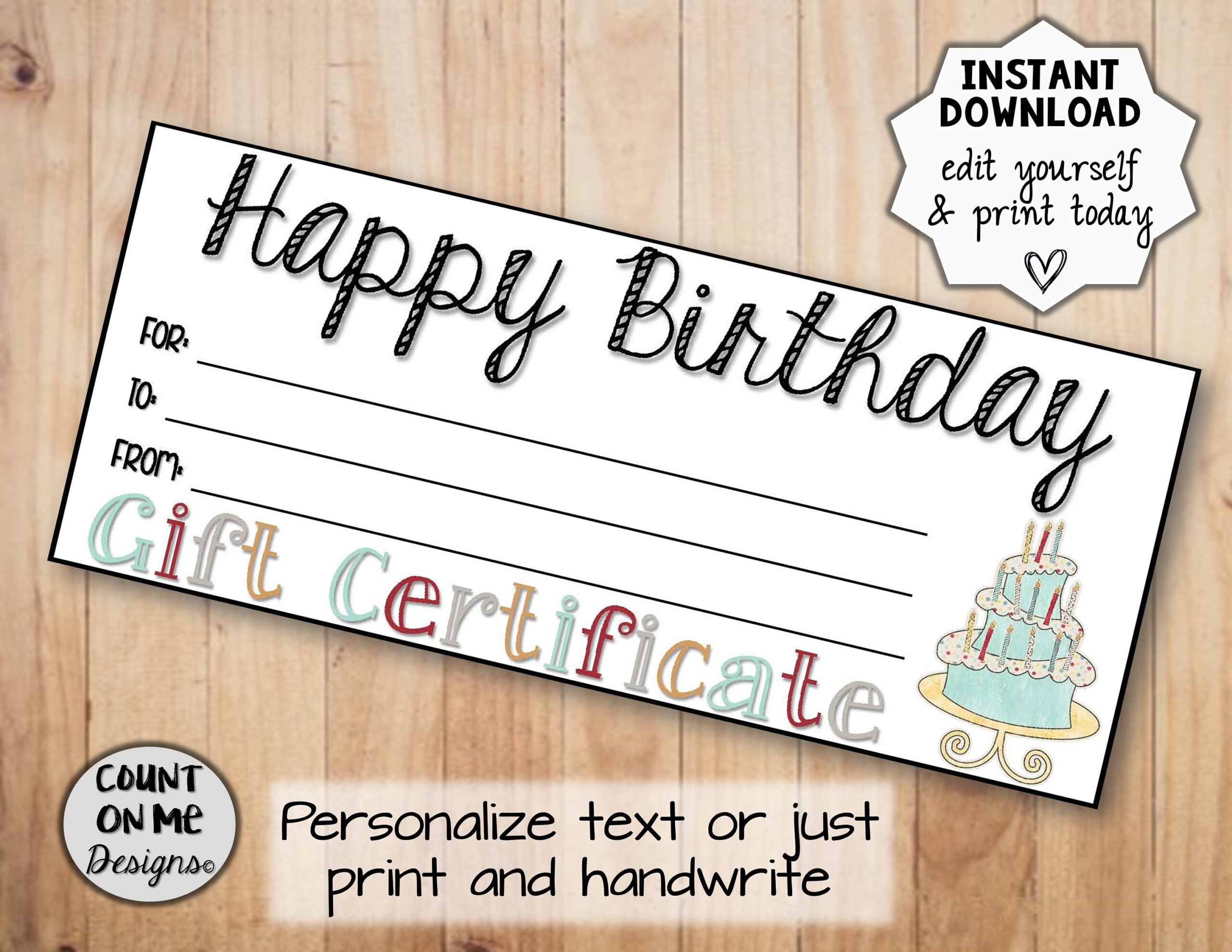 Printable Happy Birthday Gift Certificates - Etsy.de with Free Printable Birthday Gift Cards