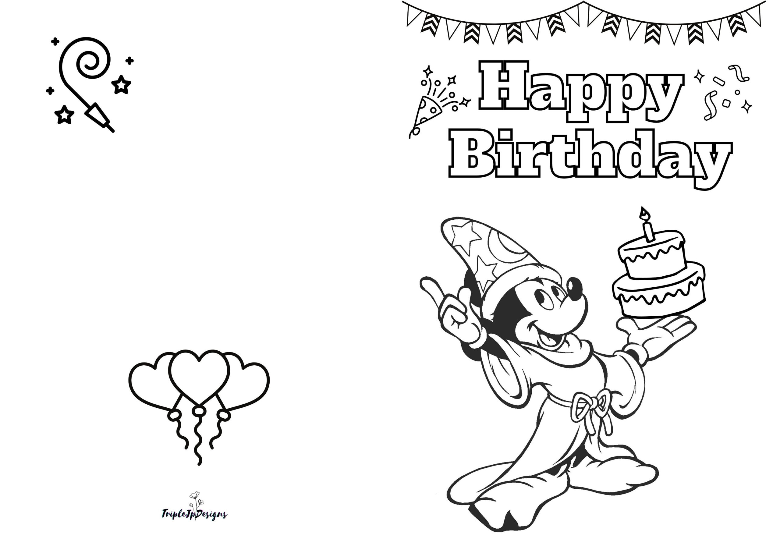 Printable Happy Birthday Mickey Mouse Coloring Card Color Your Own inside Mickey Mouse Birthday Cards Printable