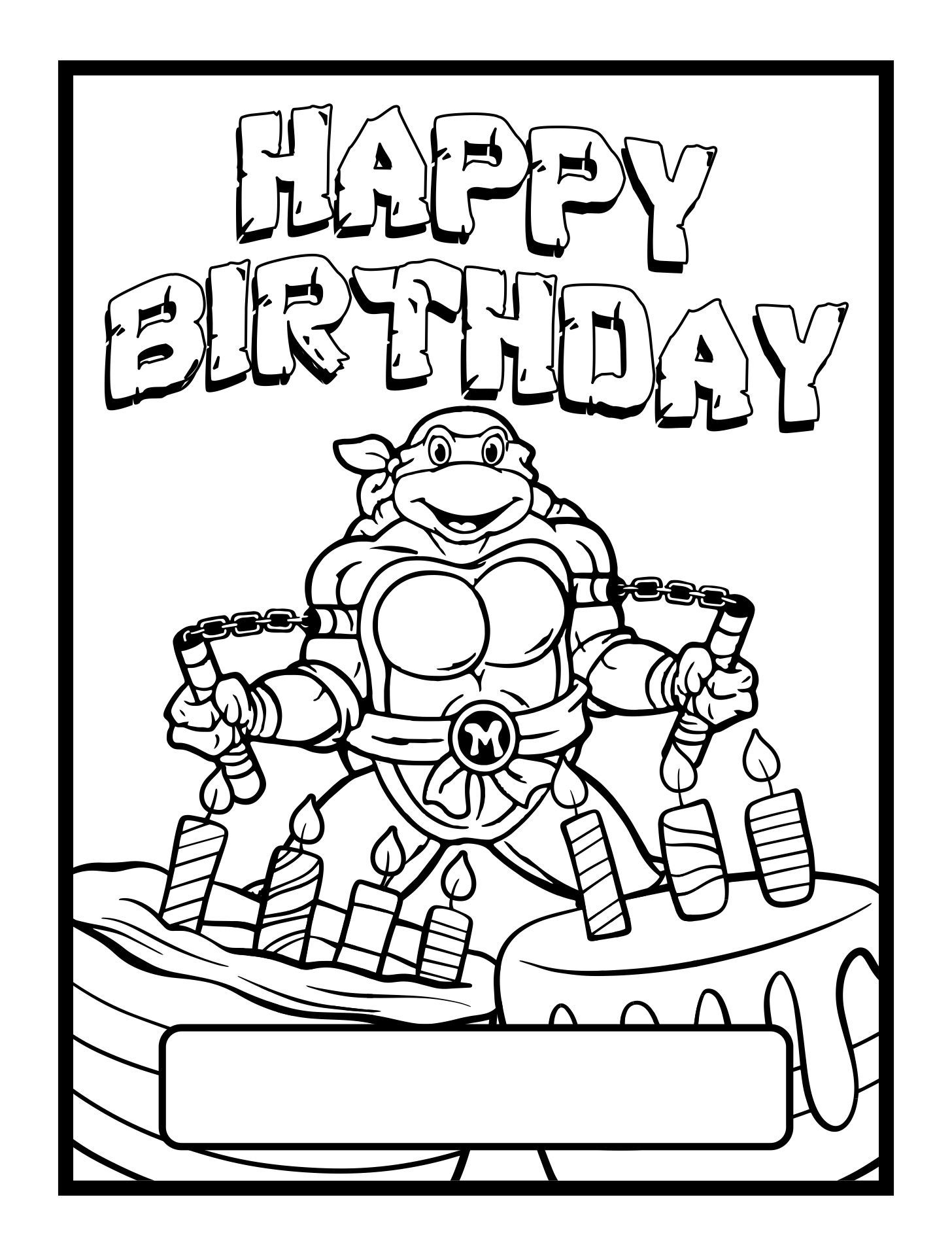 Printable Michaelangelo Birthday Greeting Card Ninja Turtles for Ninja Turtle Birthday Card Printable