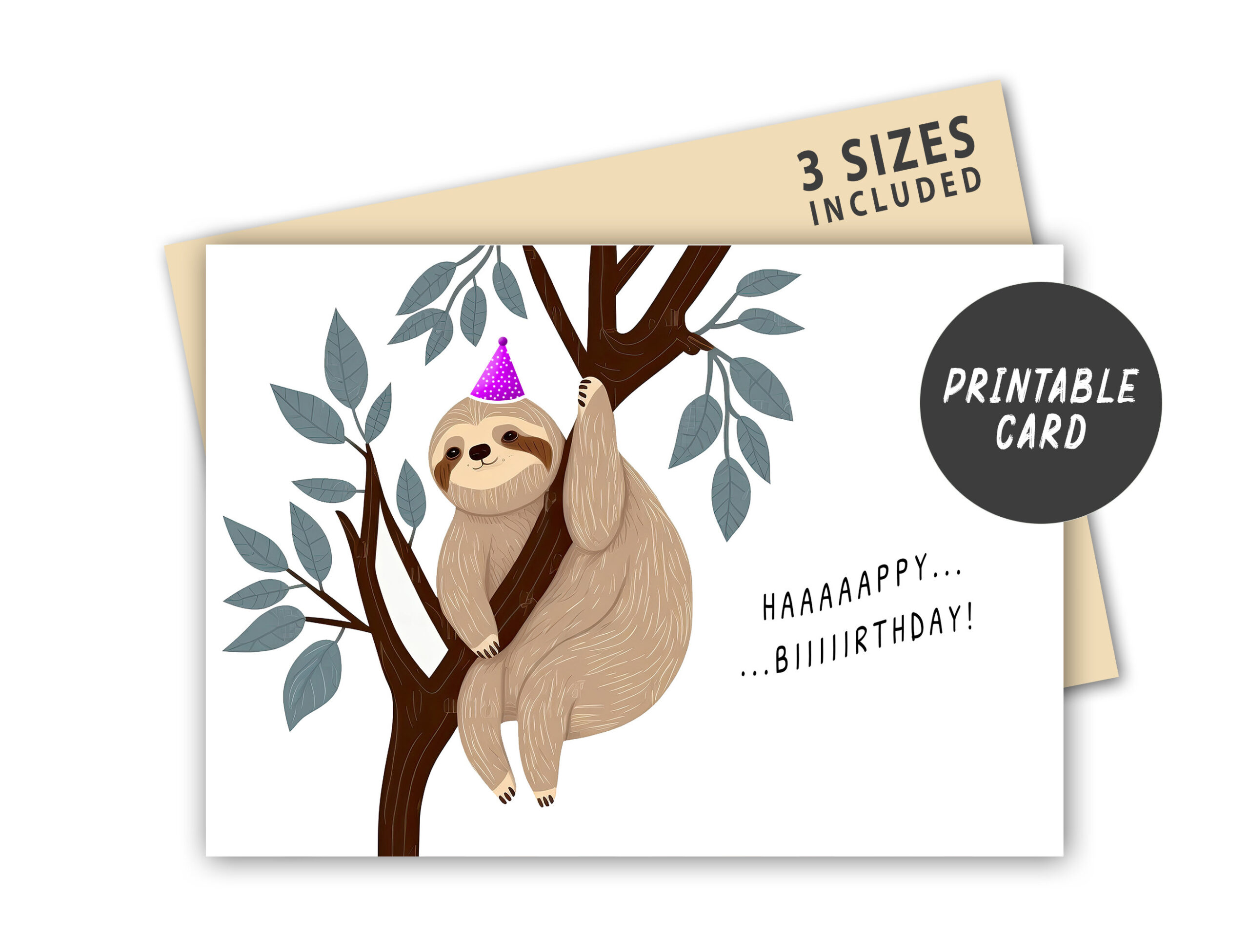 Printable Sloth Birthday Card, Instant Download, Digital Birthday for Sloth Birthday Card Printable