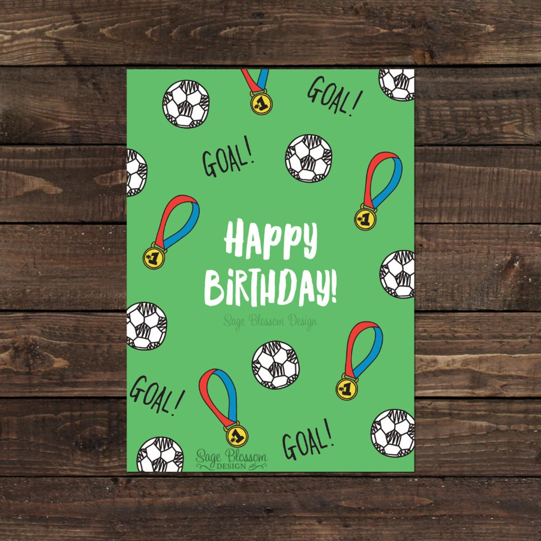 Printable Soccer Birthday Card Soccer Fan Goal Happy Birthday Instant Download Digital Card Design Football Card - Etsy in Printable Soccer Birthday Cards