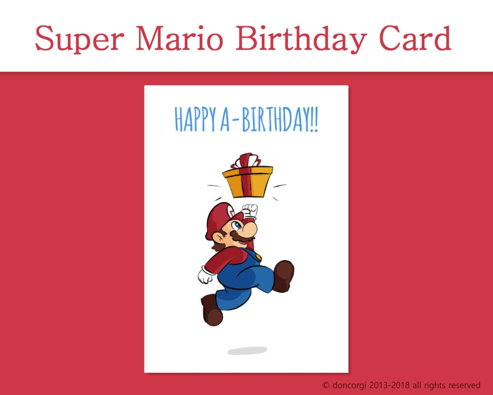 Printable Super Mario Birthday Card Greeting Cards Digital Card inside Mario Birthday Cards Printable