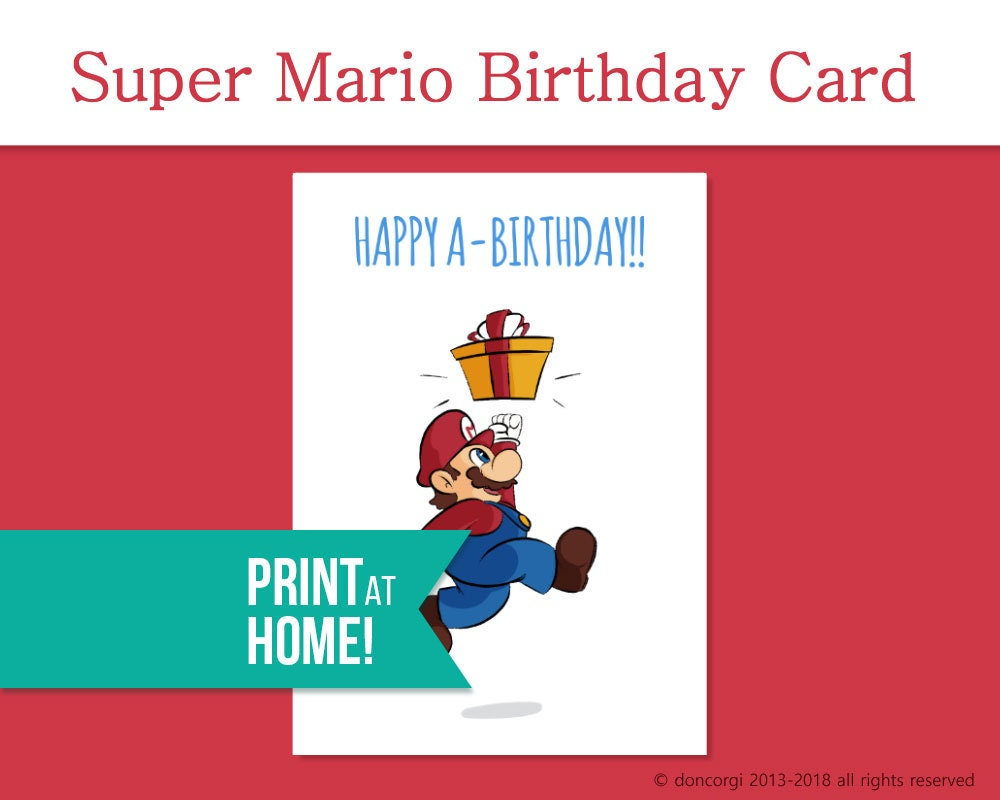 Printable Super Mario Birthday Card Greeting Cards Digital Card pertaining to Mario Printable Birthday Card