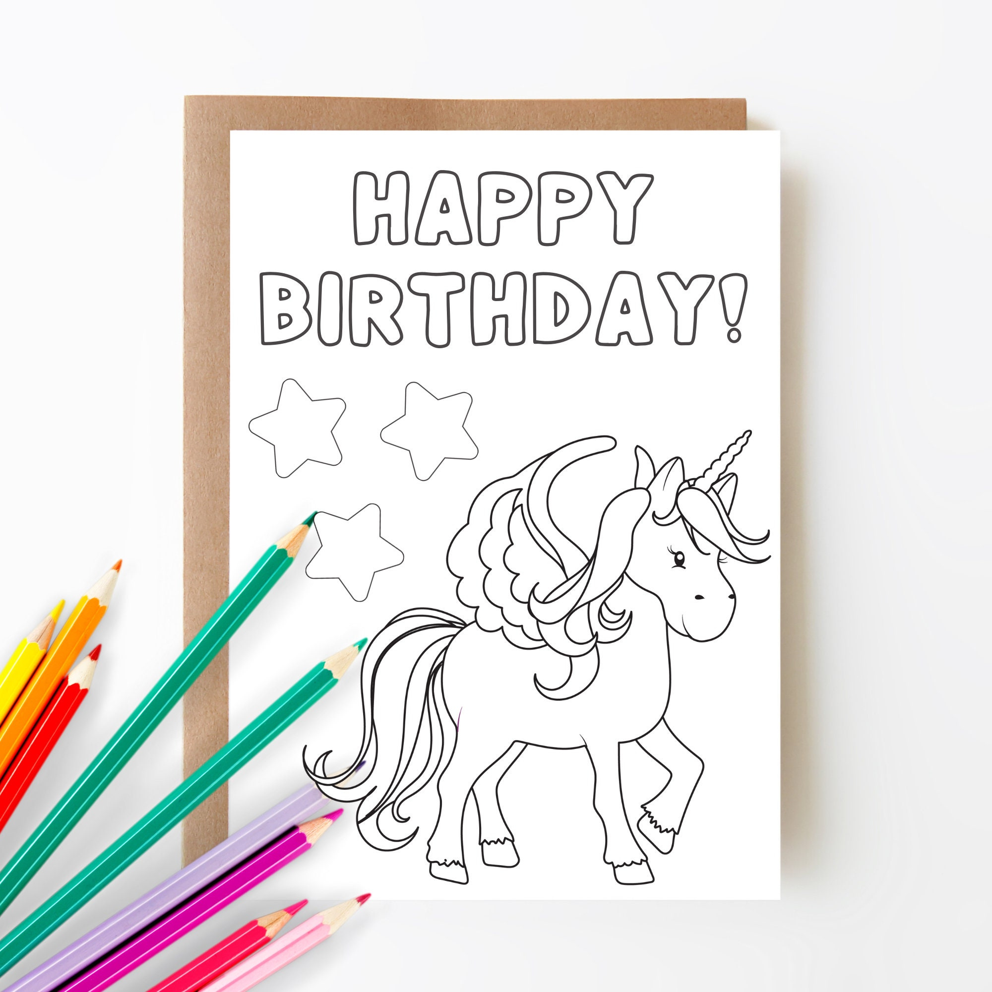 Printable Unicorn Birthday Coloring Card, Happy Birthday Card inside Printable Birthday Cards Unicorn