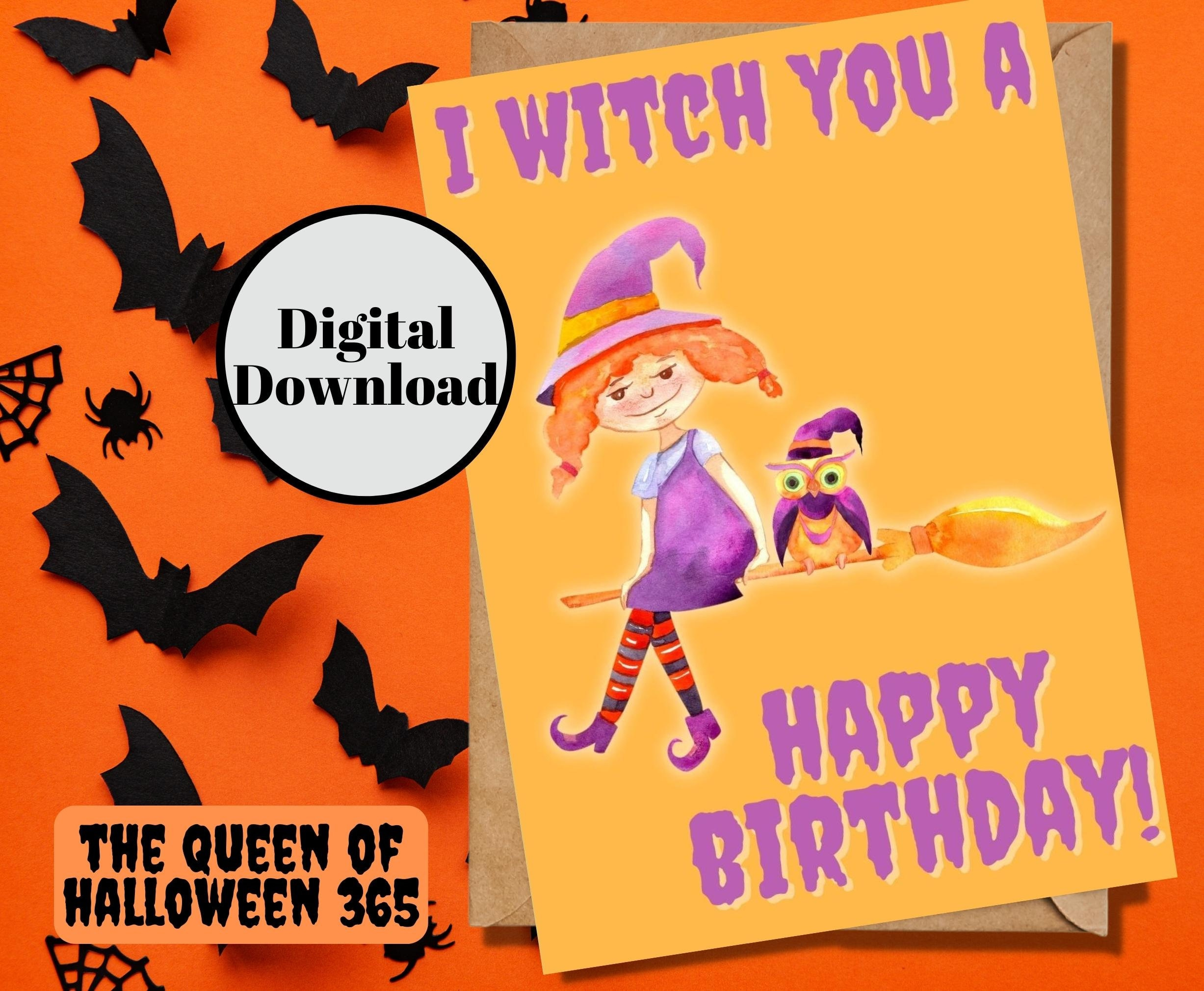 Printable Witch Halloween Birthday Card, Spooky Witchy B-Day regarding Printable Halloween Birthday Card