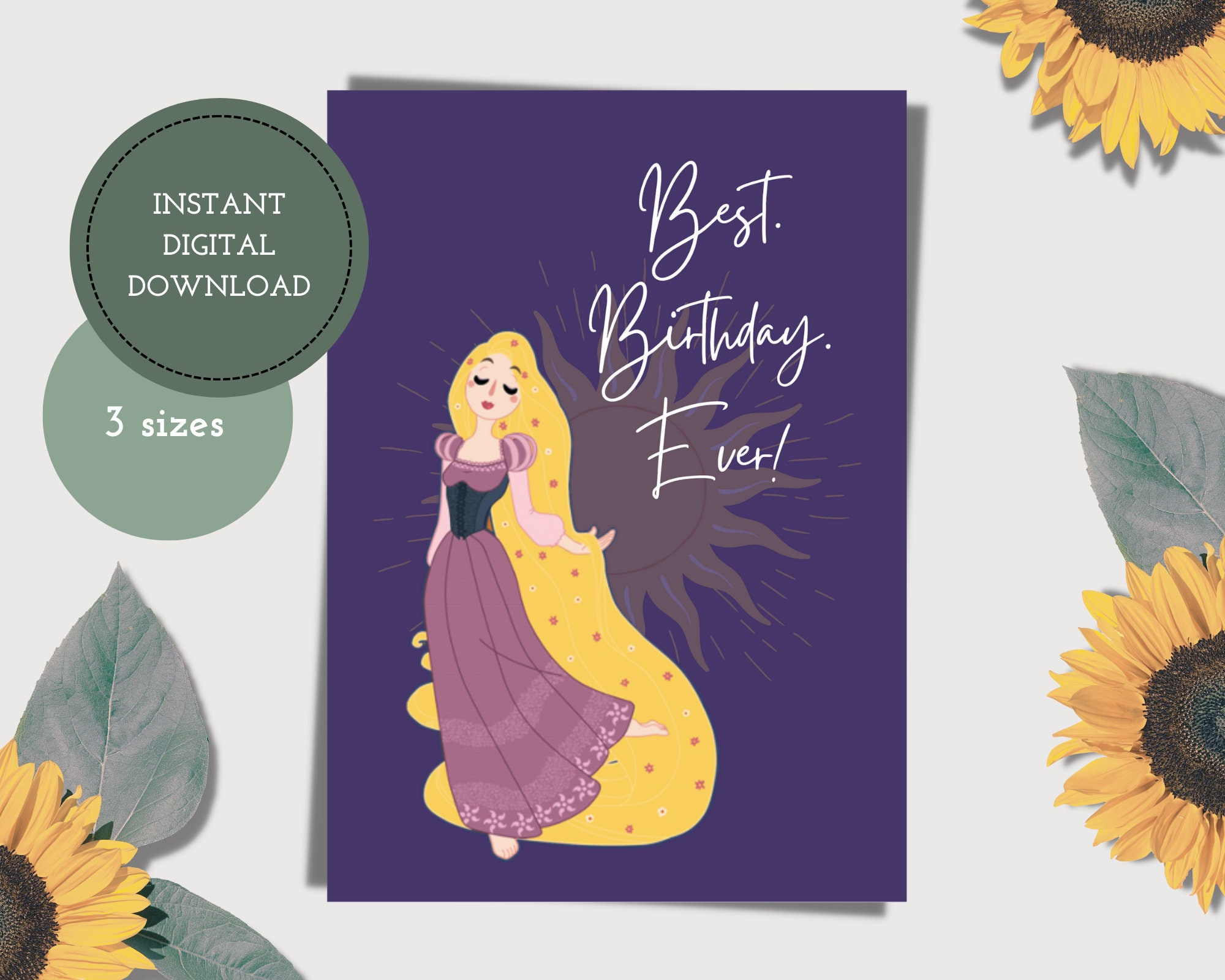 Rapunzel Printable Birthday Card Tangled Digital Birthday Card for Printable Rapunzel Birthday Card