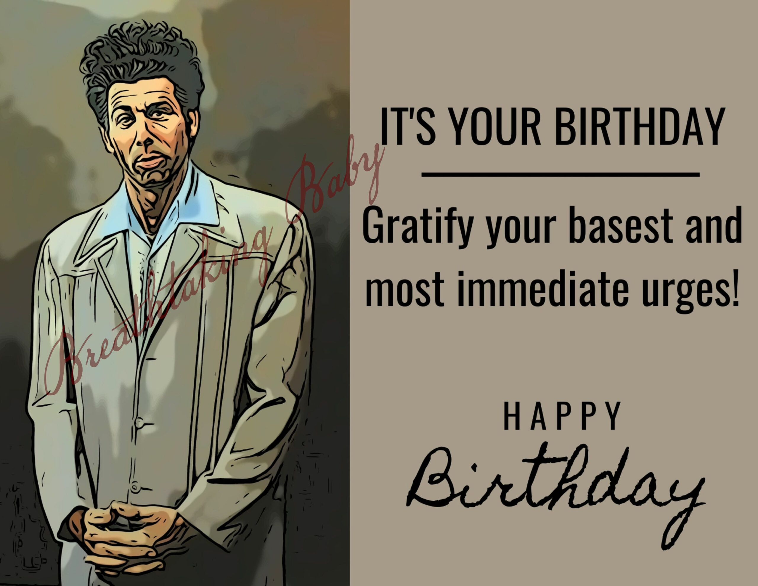 Seinfeld Fan Birthday Card | Printable | Digital File | Instant Download | Kramer in Seinfeld Birthday Card Printable