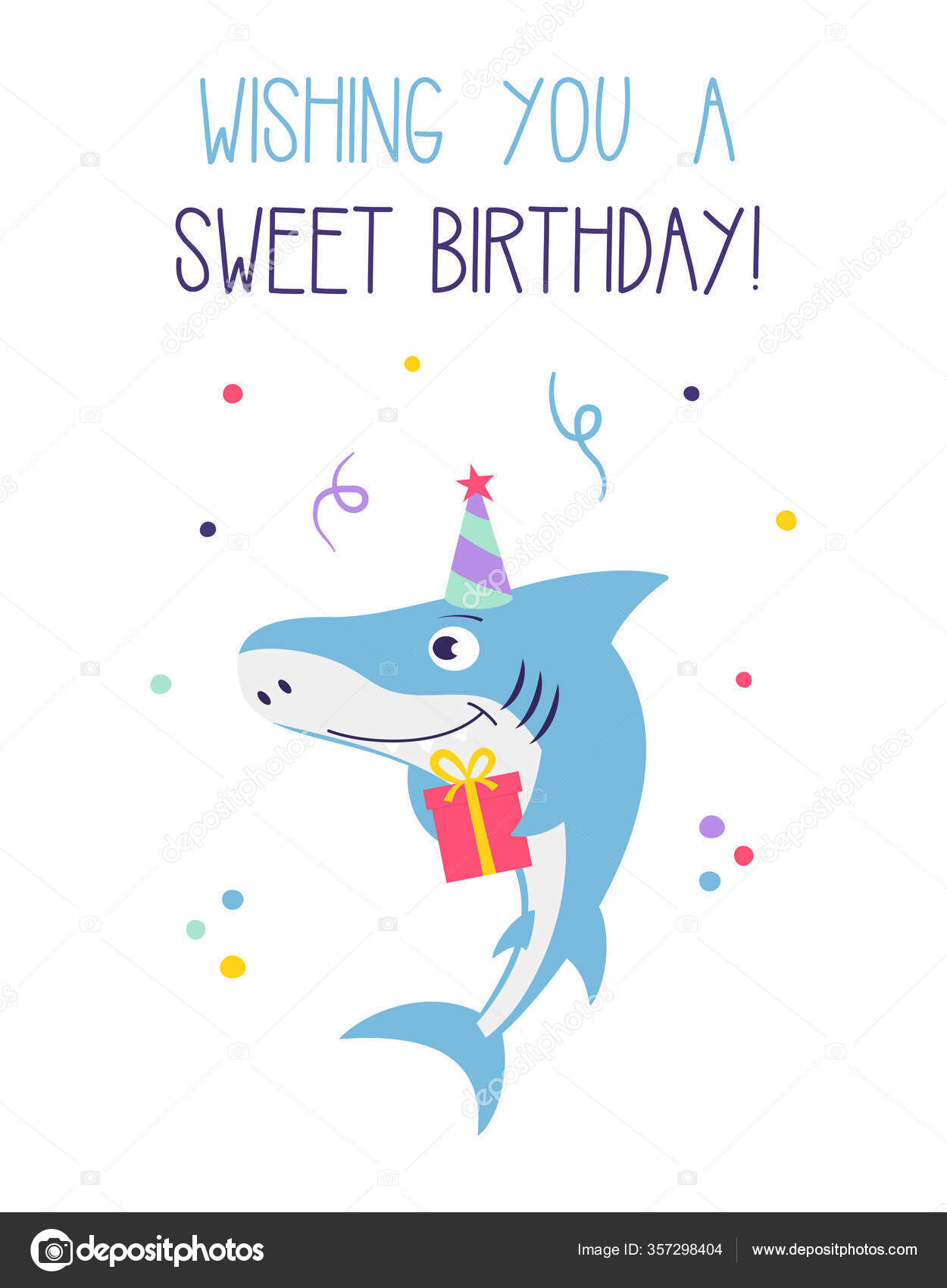 Shark Birthday Card Happy Birthday Greeting Print Cartoon Style in Free Printable Shark Birthday Card