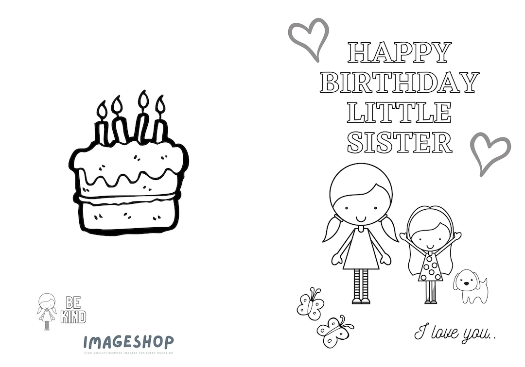 Sister Birthday Card, Happy Birthday, Colour In Card, Instant Download, Printable Card, Colouring Card, Greeting Card, Personalised Card - Etsy Hong throughout Sister Birthday Cards Printable