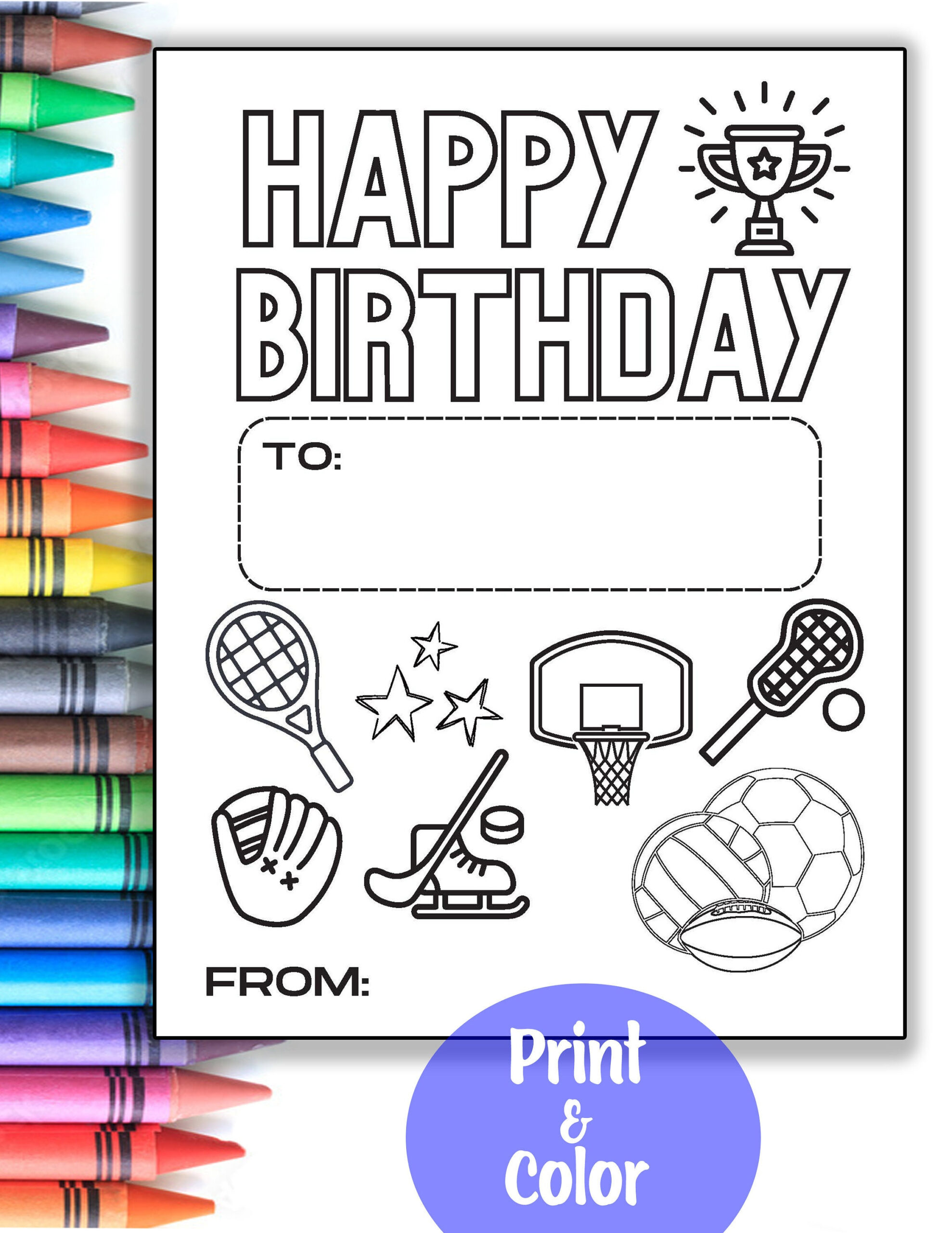 Sports: Kids Happy Birthday Card Coloring Sheet Printable inside Printable Sports Birthday Cards