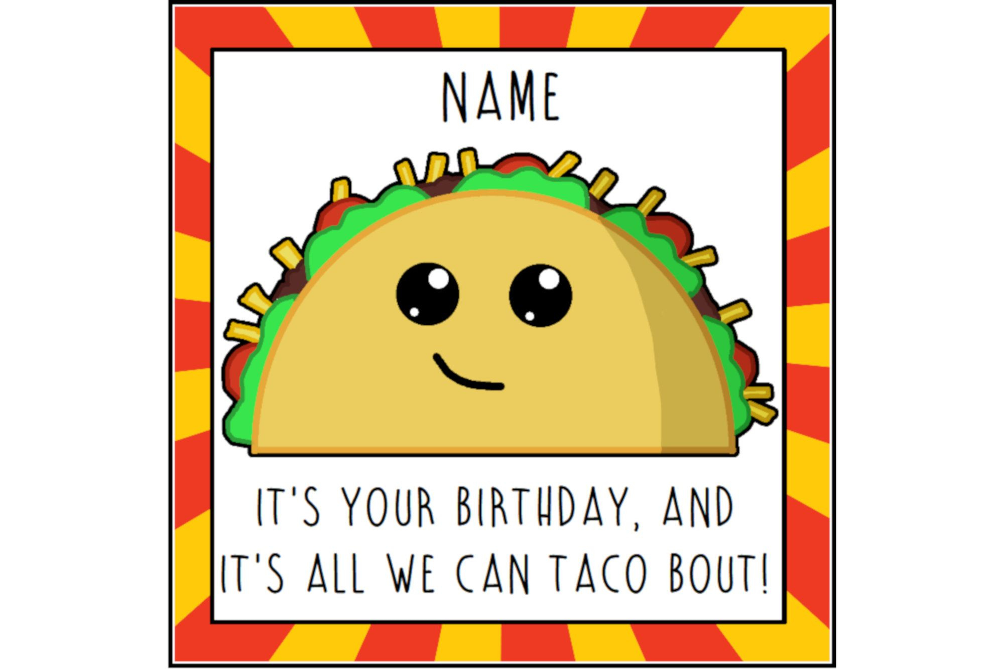 Taco Birthday Card, Funny Card, Birthday Greetings, Food Lover regarding Taco Birthday Card Printable