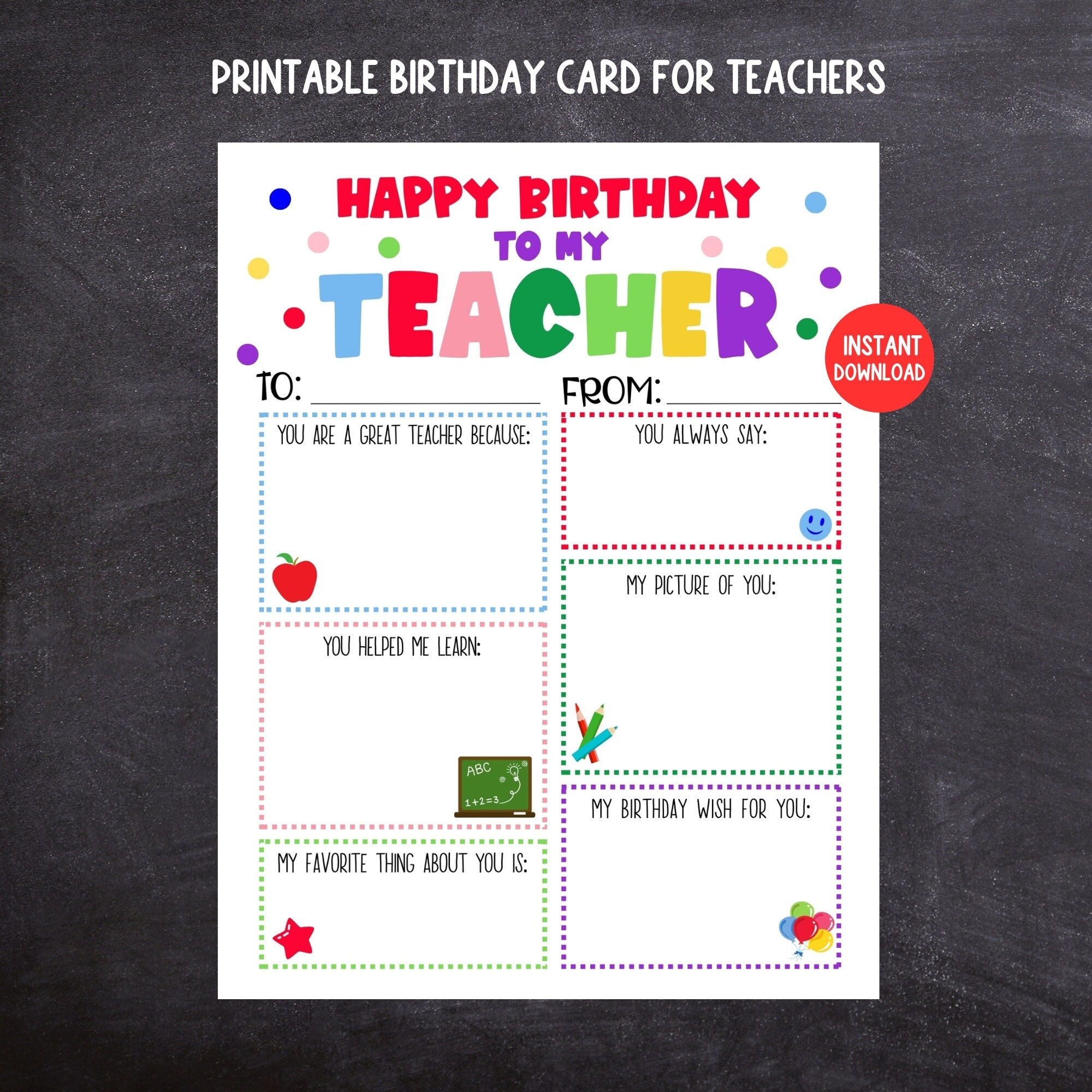 Teacher Birthday Card, Printable Kids Birthday Card For Teachers inside Teacher Birthday Card Printable