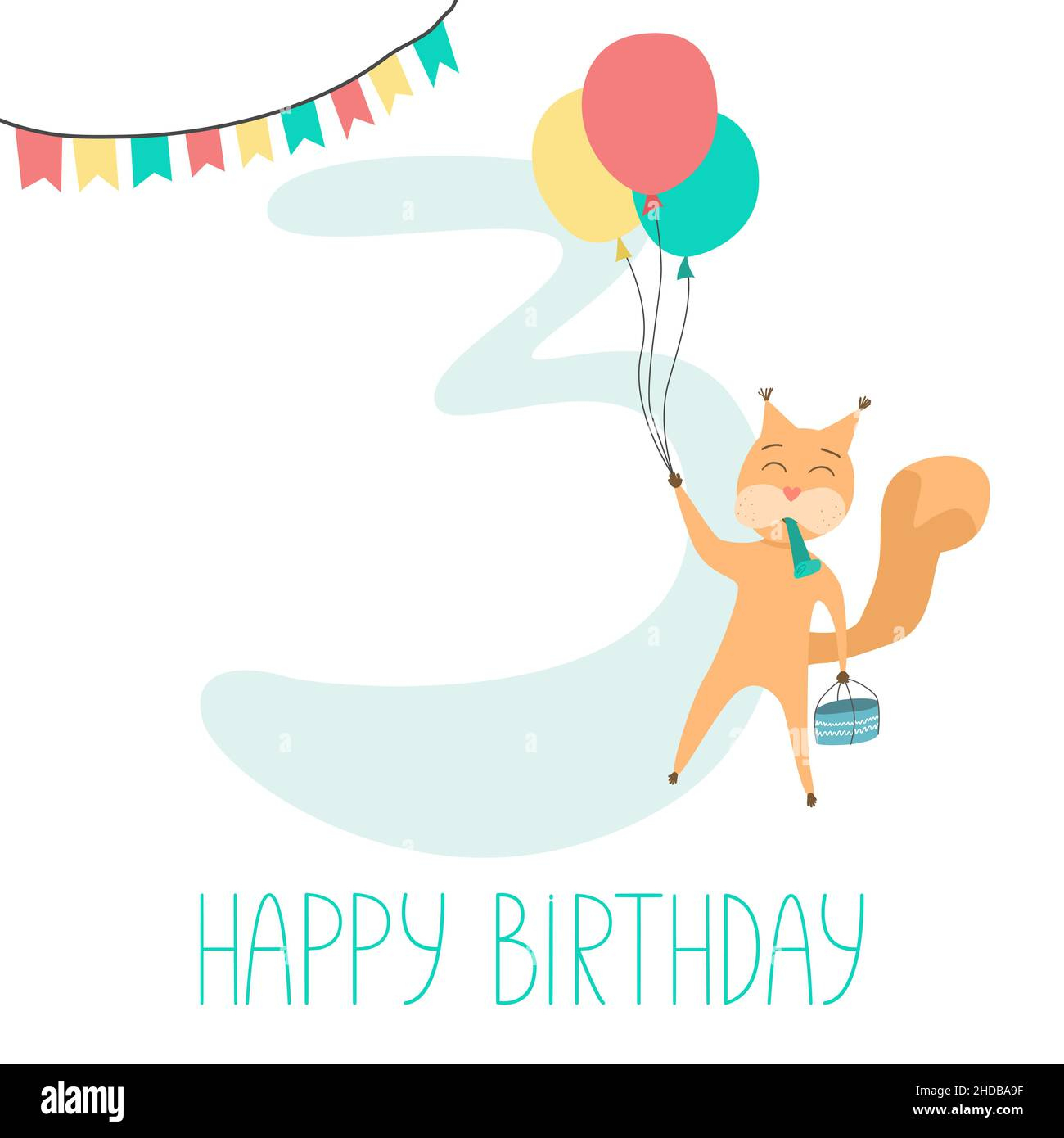 Three Years. Baby Birthday Greeting Card In Cartoon Style inside 3Rd Birthday Card Printable