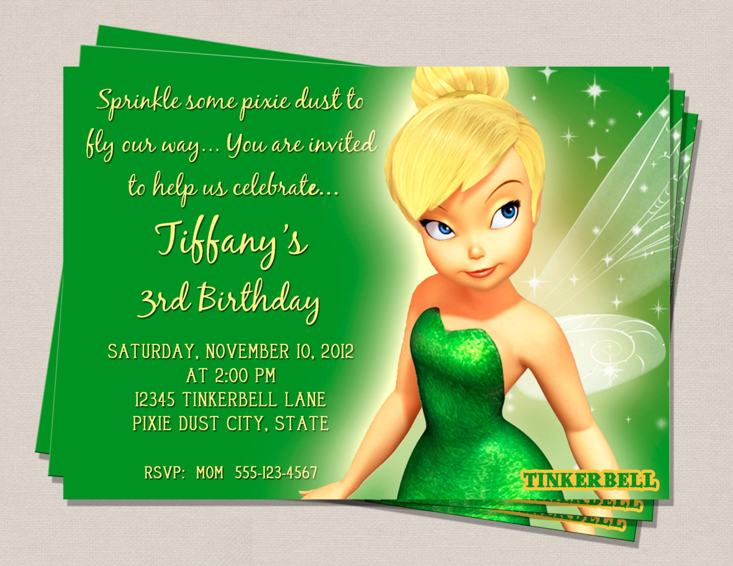 Tinkerbell Birthday Invitation Tinkerbell Tinkerbell Party Kids with regard to Tinkerbell Printable Birthday Card