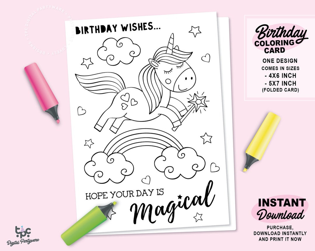 Unicorn Birthday Gift Card Printable Unicorn Card Coloring intended for Printable Unicorn Coloring Birthday Card