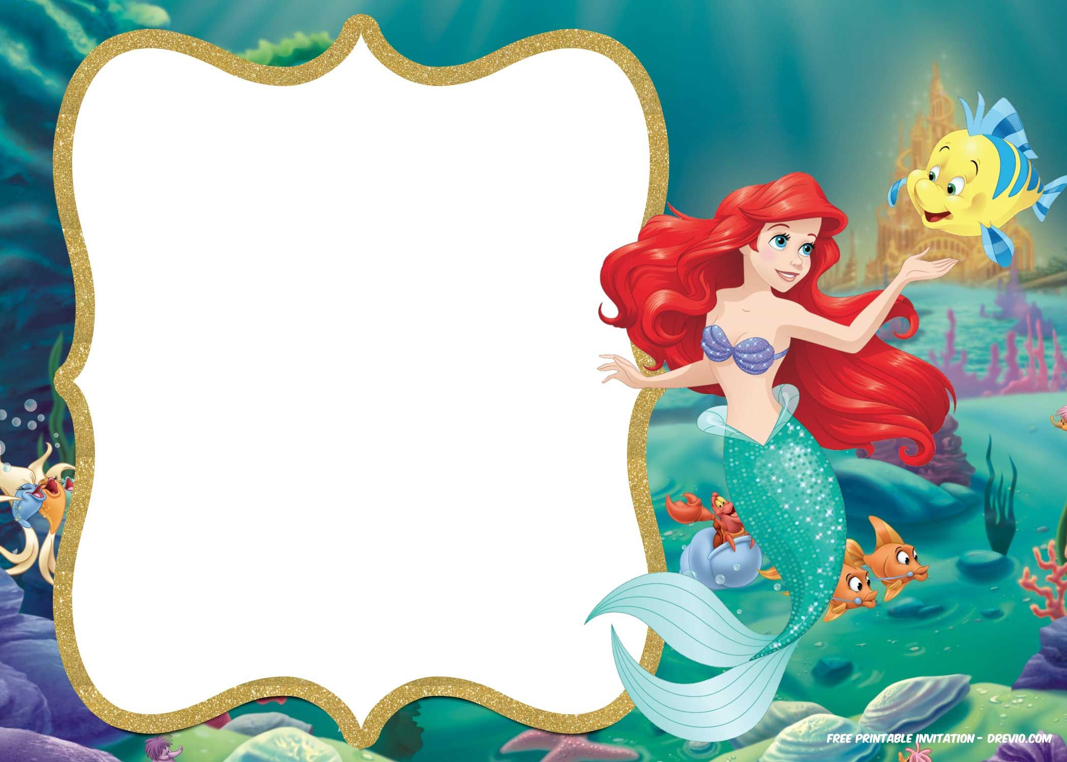 Updated! Free Printable Ariel The Little Mermaid Invitation Template intended for Ariel Birthday Card Printable