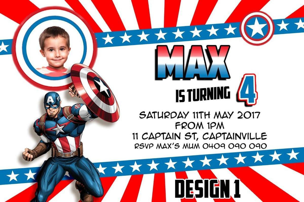 &amp;#039; You Print&amp;#039; Avengers Captain America Photo Birthday Invite Invitations Digital in Captain America Birthday Card Printable