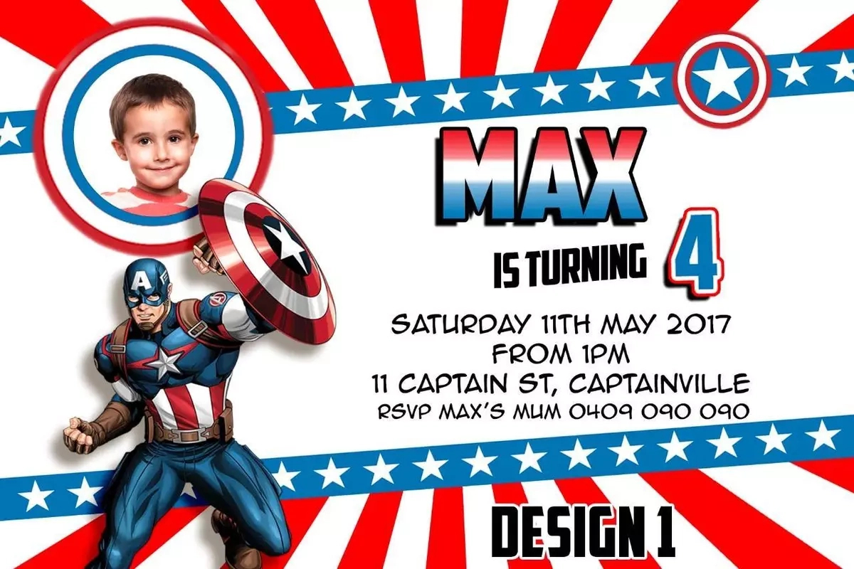 &amp;#039; You Print&amp;#039; Avengers Captain America Photo Birthday Invite Invitations Digital intended for Captain America Printable Birthday Card