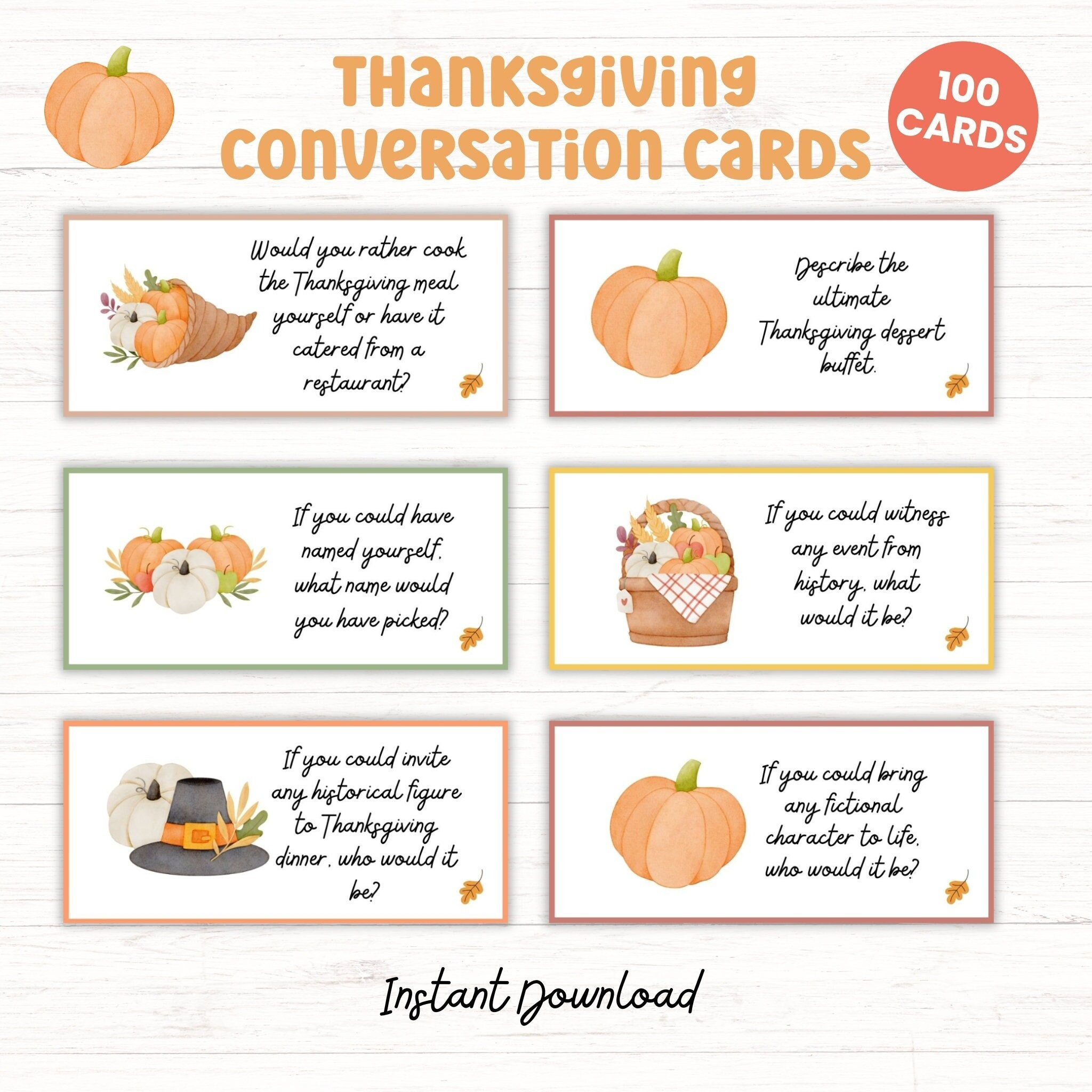 100 Thanksgiving Conversation Starter Cards, Printable Family regarding Thanksgiving Dinner Conversation Cards