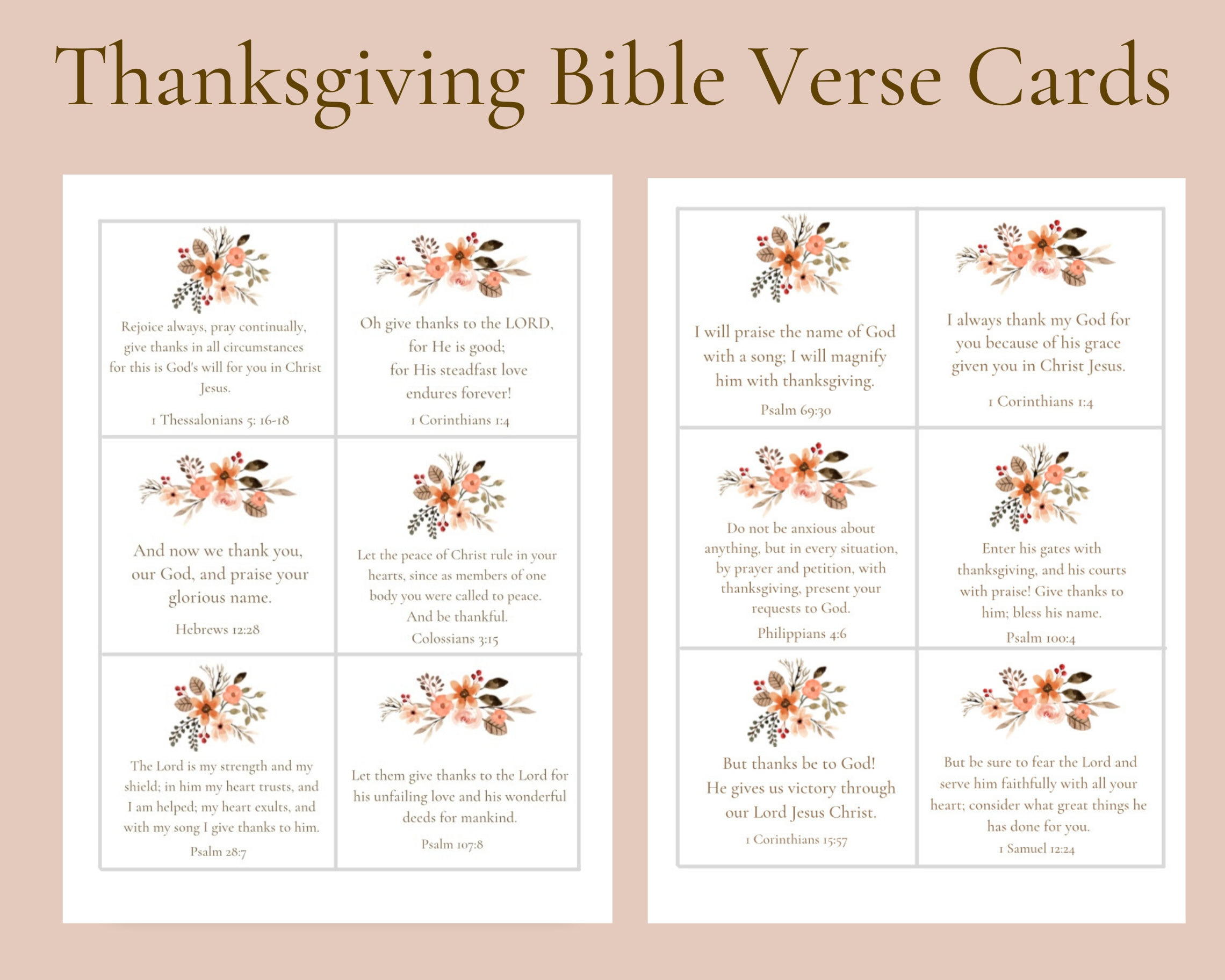 12 Thanksgiving Scripture Cards Digital Download Thankful Bible for Verses For Thanksgiving Cards