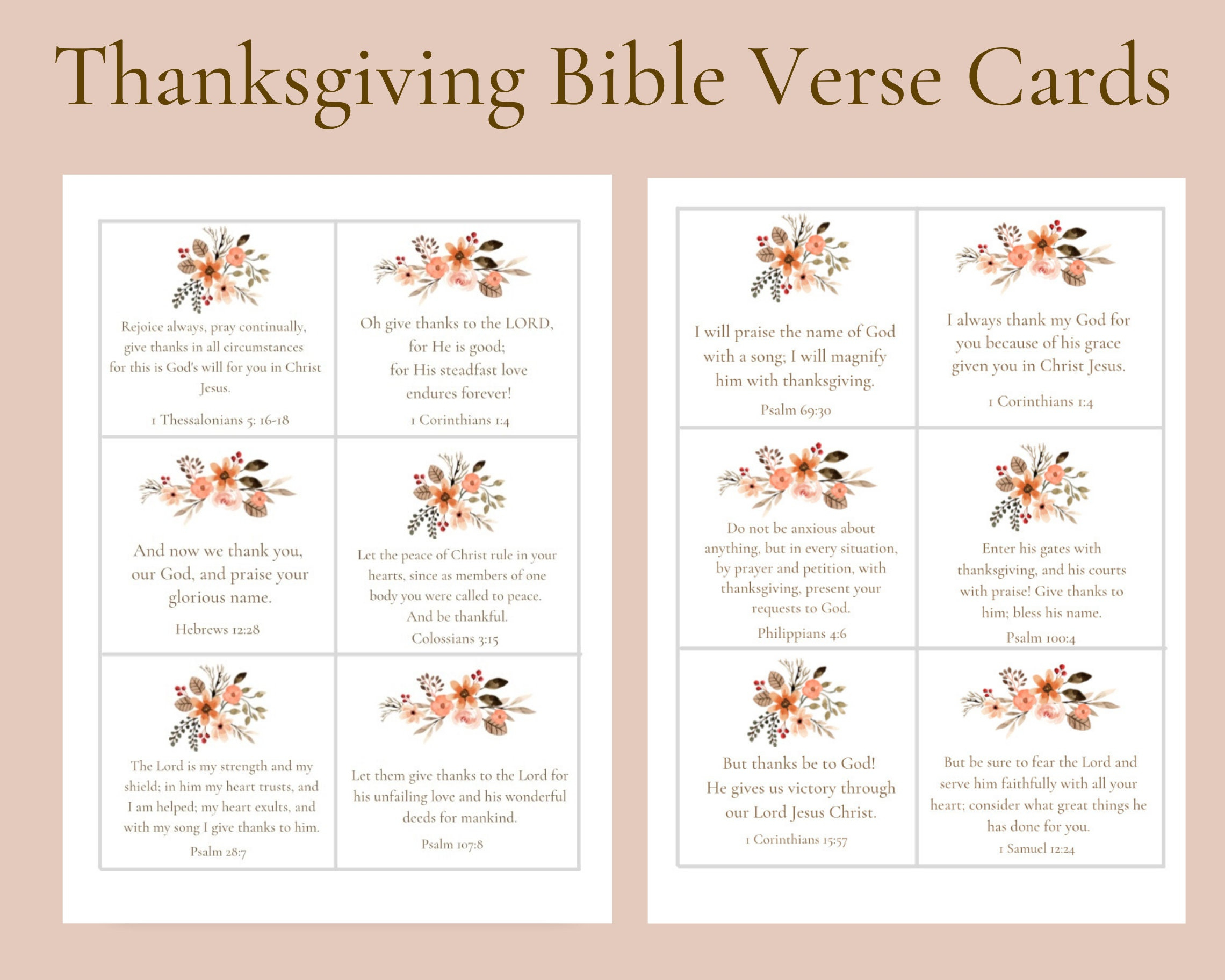 12 Thanksgiving Scripture Cards Digital Download Thankful Bible pertaining to Bible Verses For Thanksgiving Cards