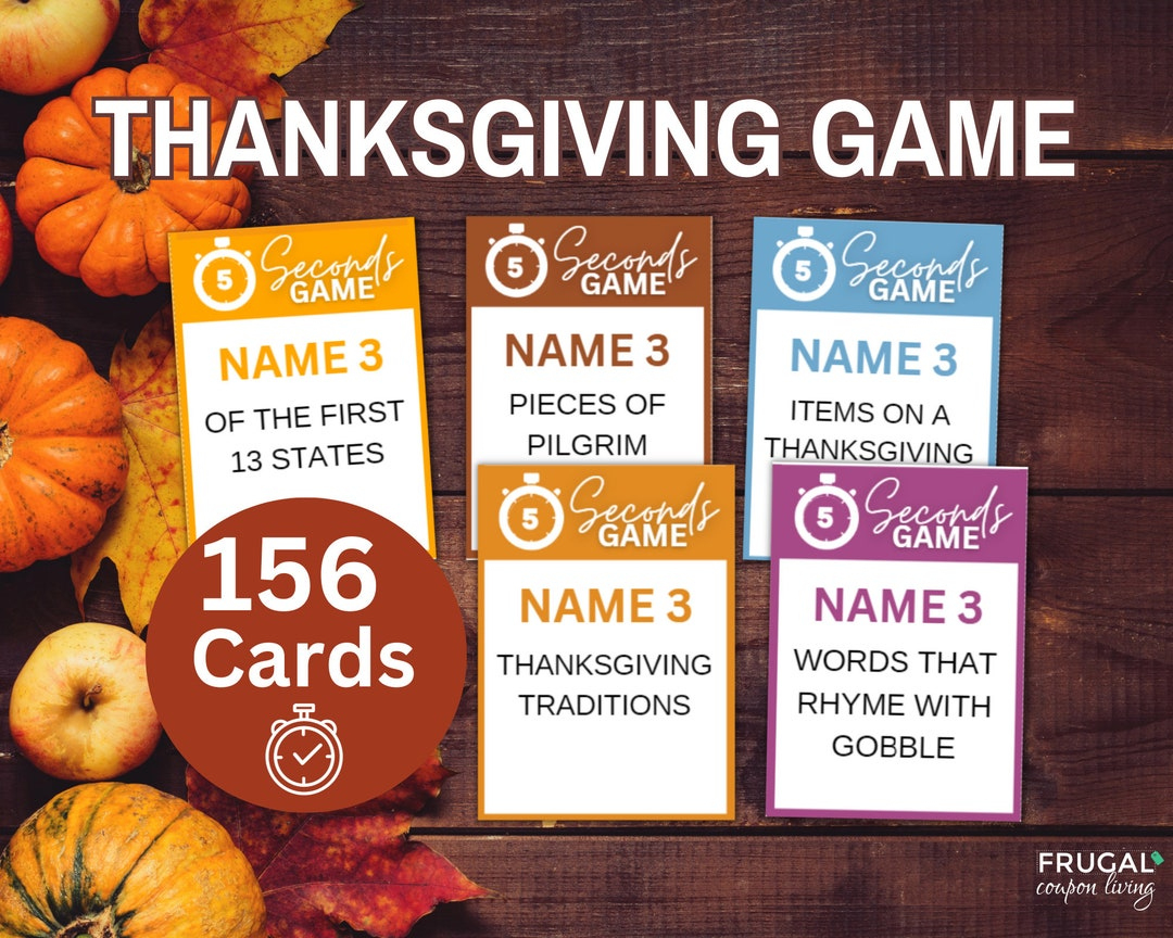 5 Second Thanksgiving Game Printable, 156 5-Second Game Cards pertaining to Thanksgiving Cards Games