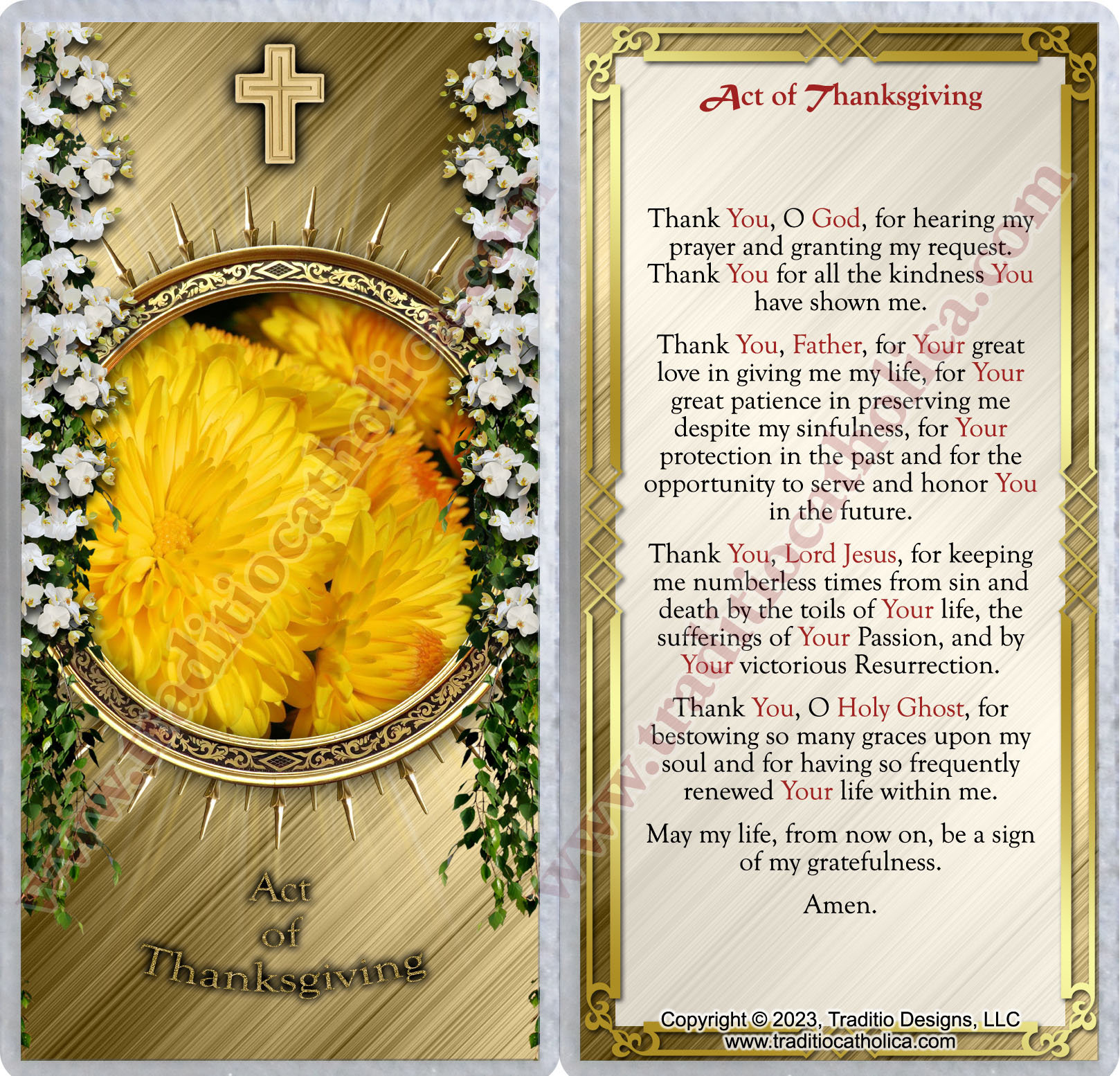 Act Of Thanksgiving Laminated Catholic Holy Prayer Cards. Act Of with regard to Catholic Thanksgiving Cards